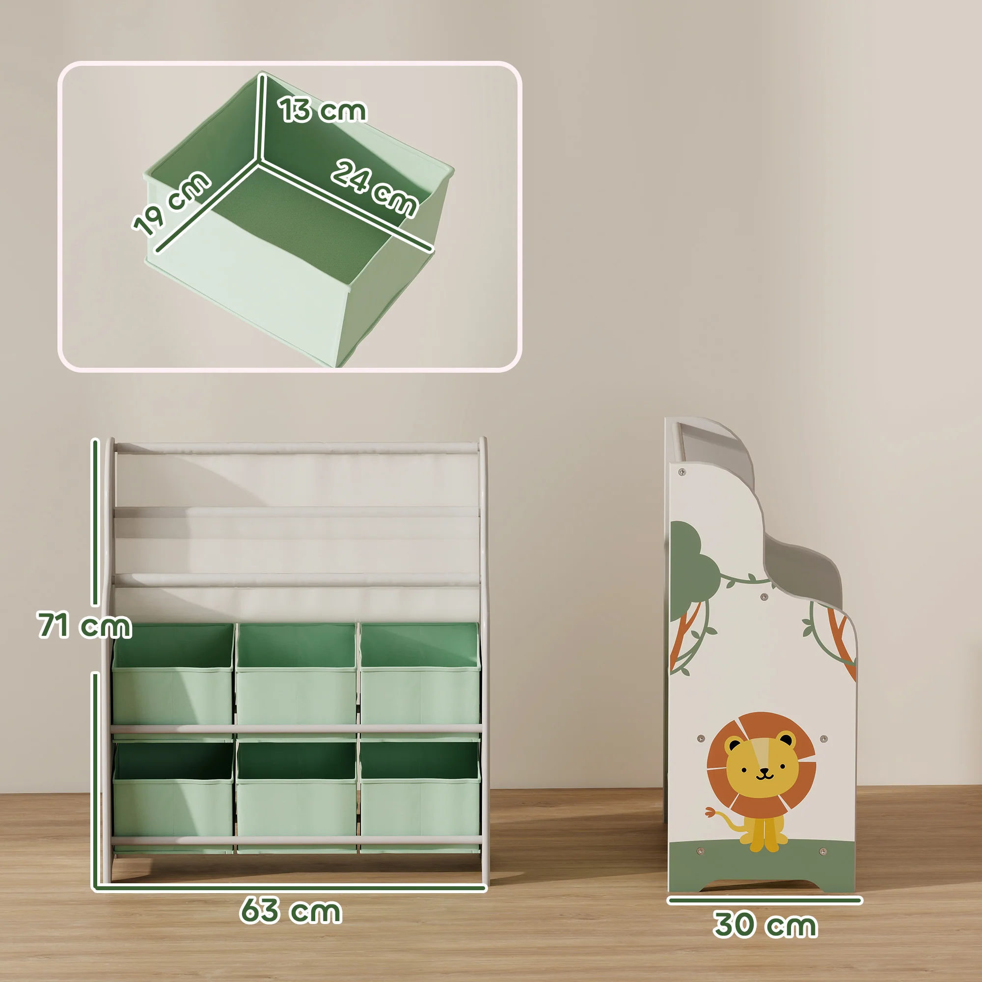 AIYAPLAY Kids Storage Unit with 6 Fabric Drawers & 2-Tier Sling Rack, Green - Image 5