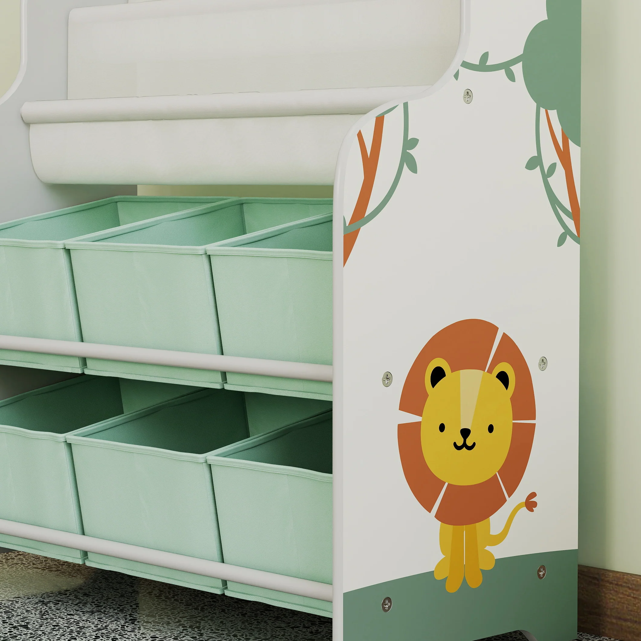 AIYAPLAY Kids Storage Unit with 6 Fabric Drawers & 2-Tier Sling Rack, Green - Image 9