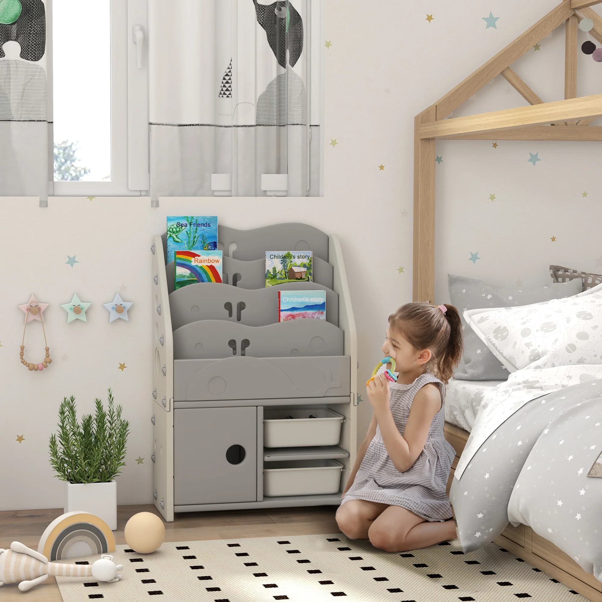 AIYAPLAY Kids Storage Units with 2 Storage Boxes, 67 x 29 x 98cm, Light Grey - Image 2