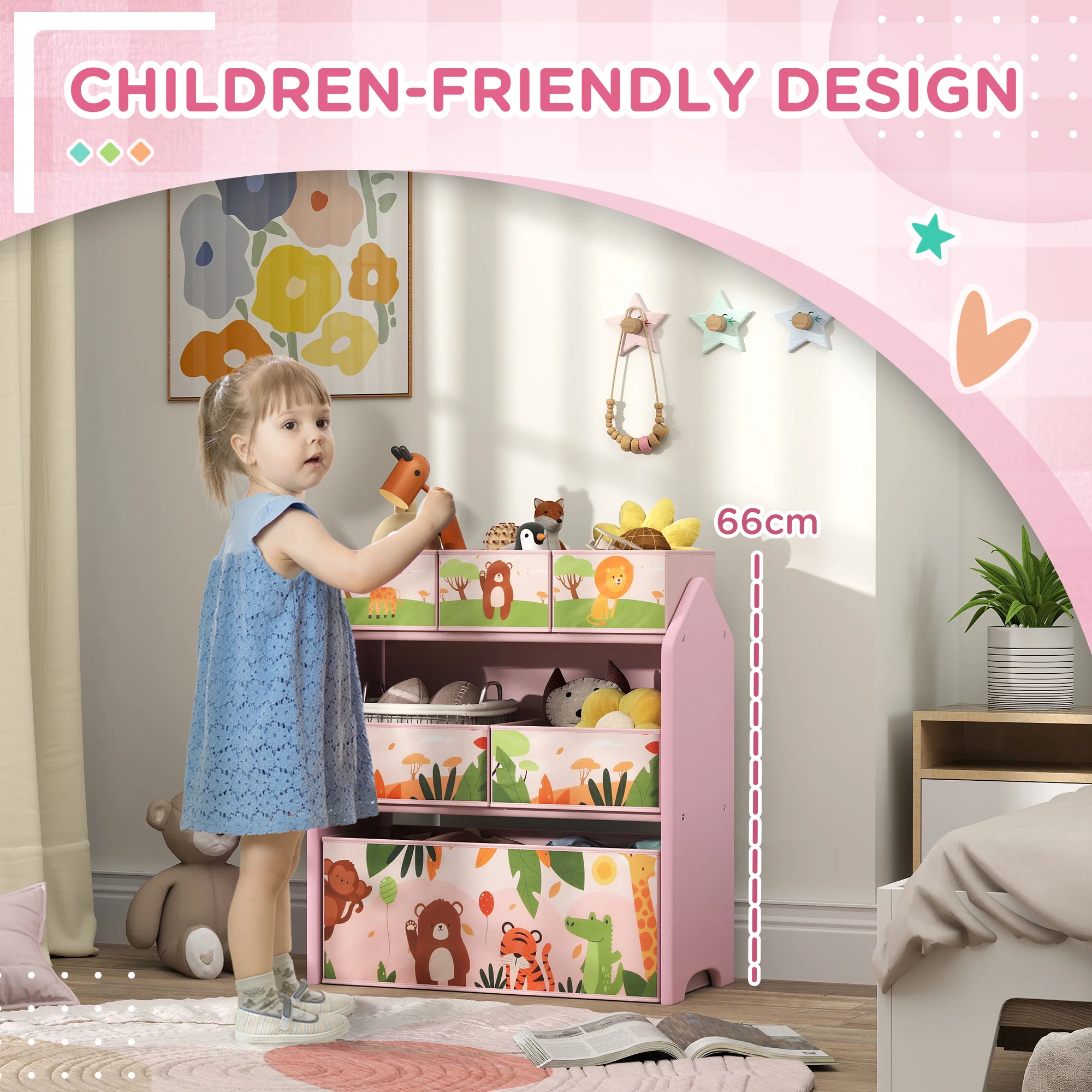 AIYAPLAY Kids Toy Storage Unit with 6 Storage Boxes for Playroom, Pink - Image 7