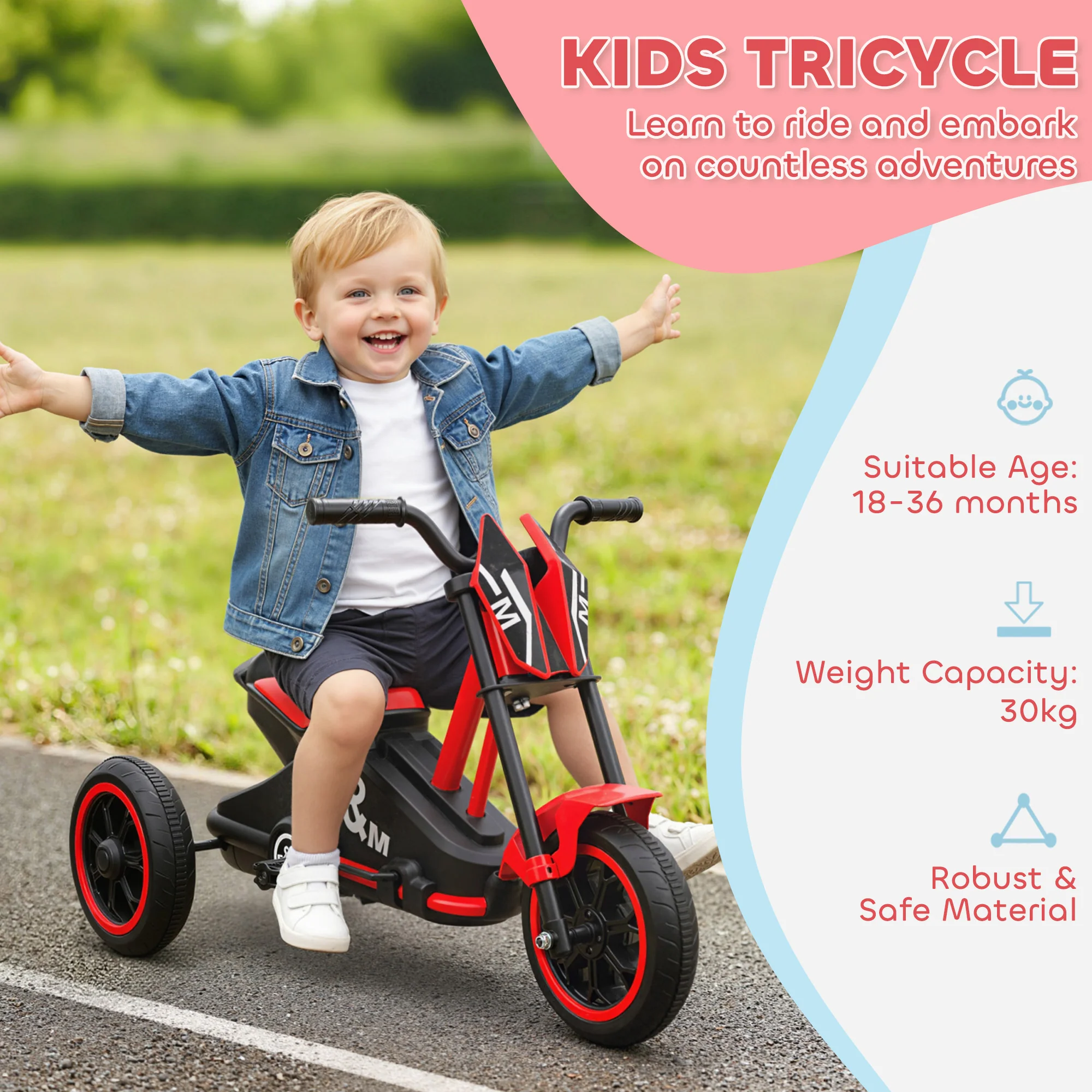 AIYAPLAY Kids Tricycle Baby Trike, 3 Wheel Toddler Balance Bike - Image 3