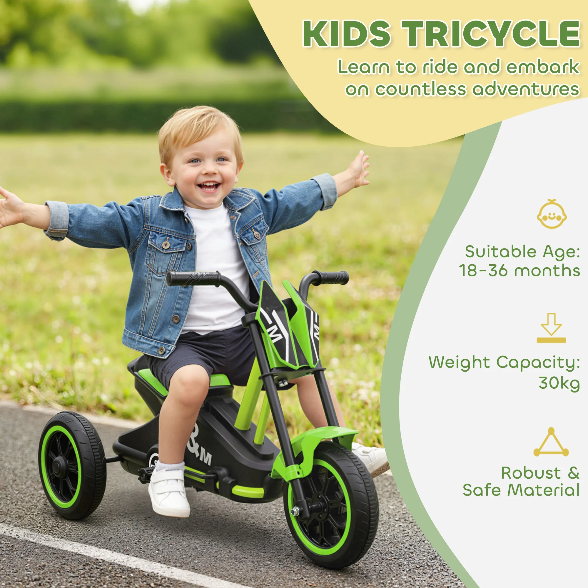 AIYAPLAY Kids Tricycle Baby Trike, 3 Wheel Toddler Balance Bike - Image 3