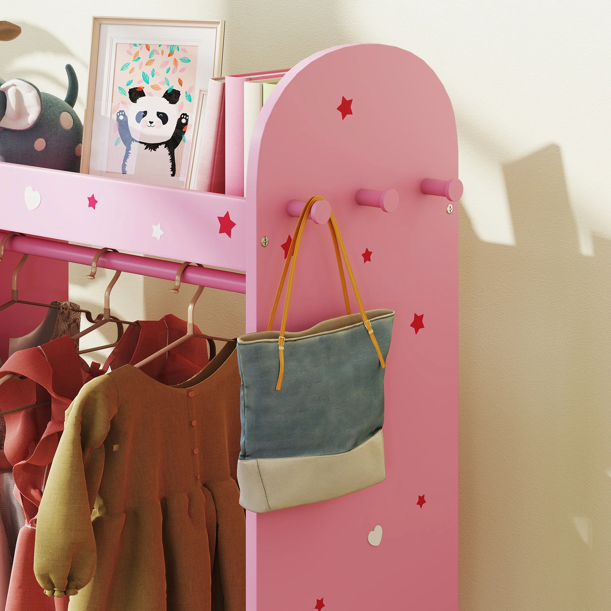 AIYAPLAY Kids Wardrobe, Kids Clothes Rail With Mirror For Bedroom, Pink - Image 7