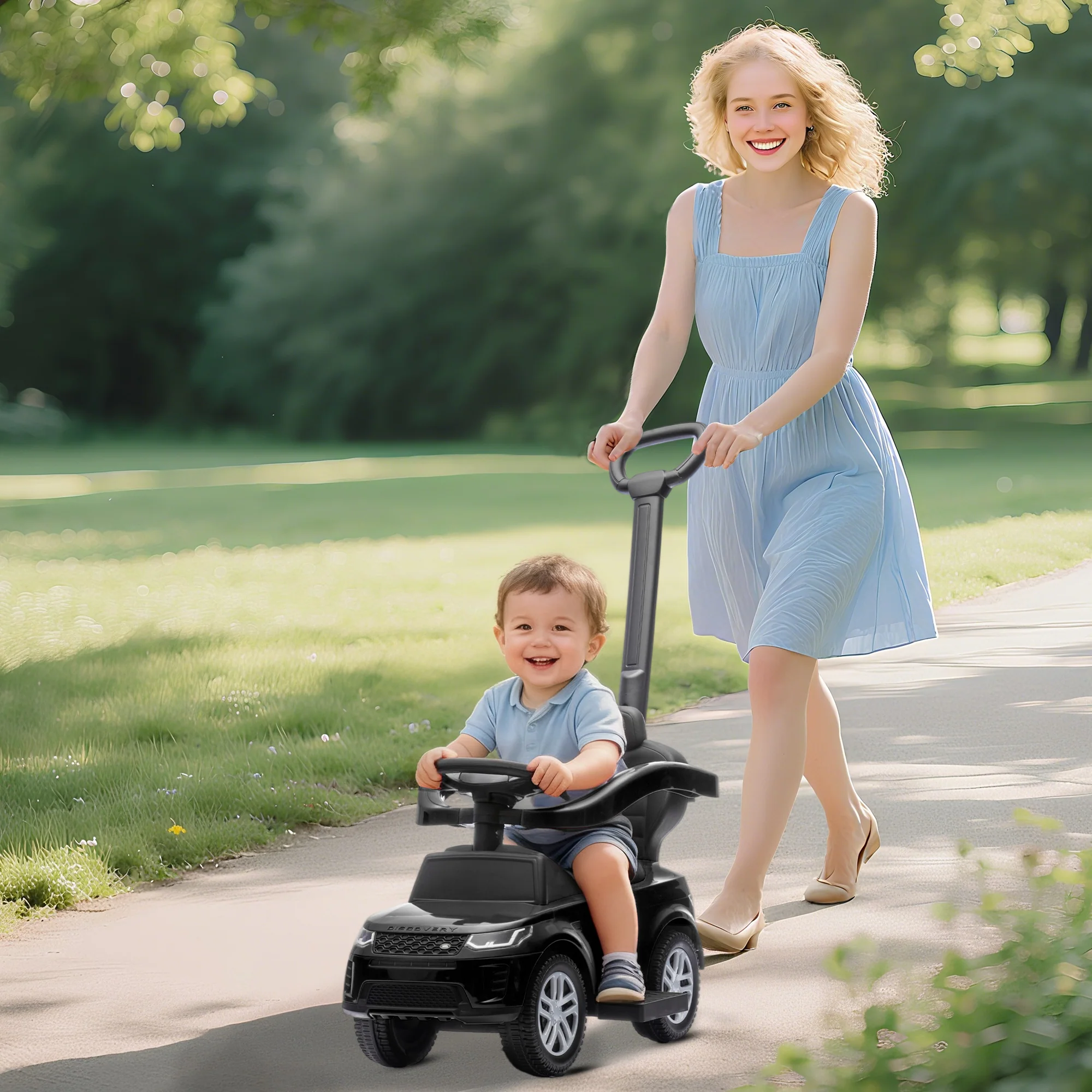 AIYAPLAY Land Rover Licensed Baby Push Car, 2-in-1 Ride On Car, Black - Image 2