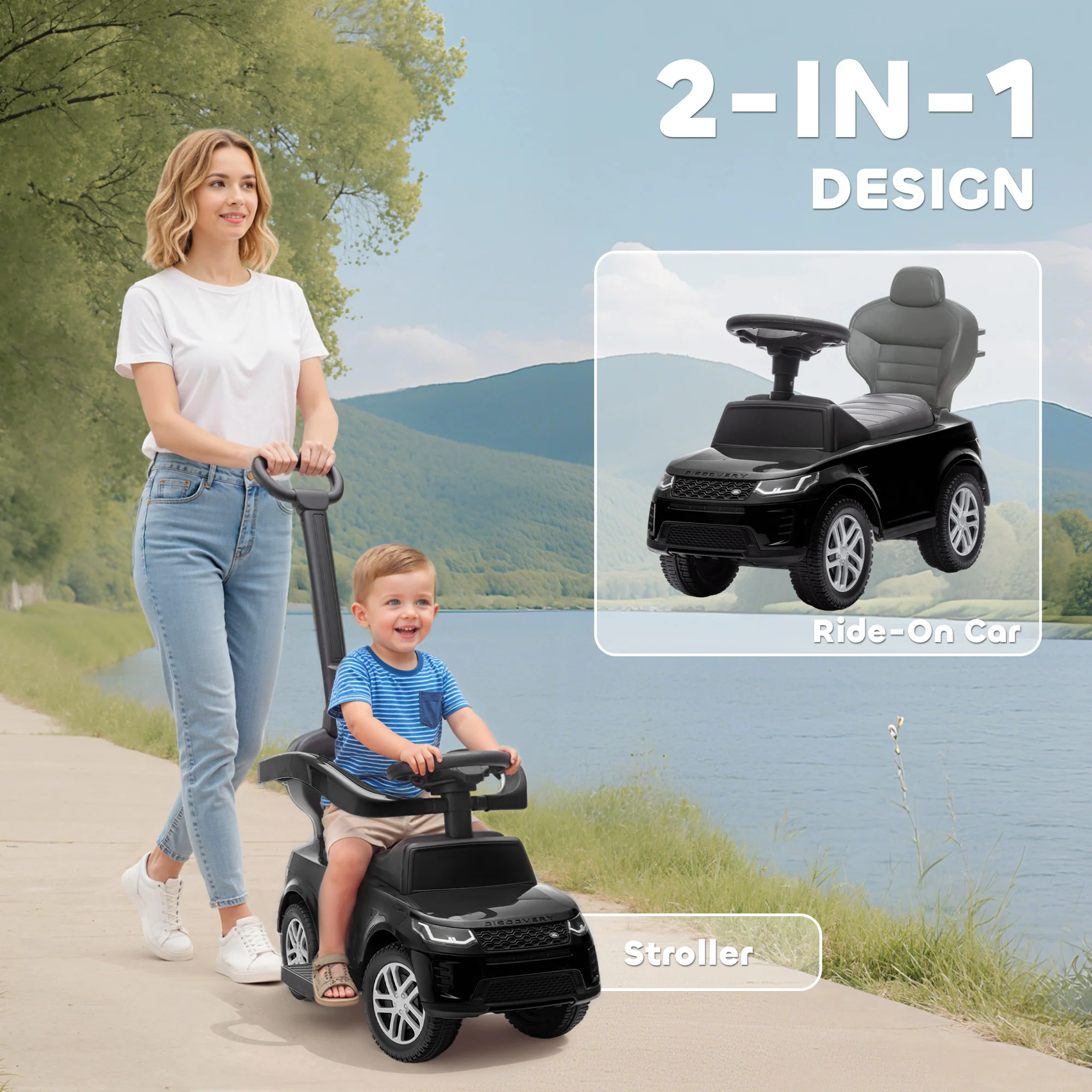 AIYAPLAY Land Rover Licensed Baby Push Car, 2-in-1 Ride On Car, Black - Image 3