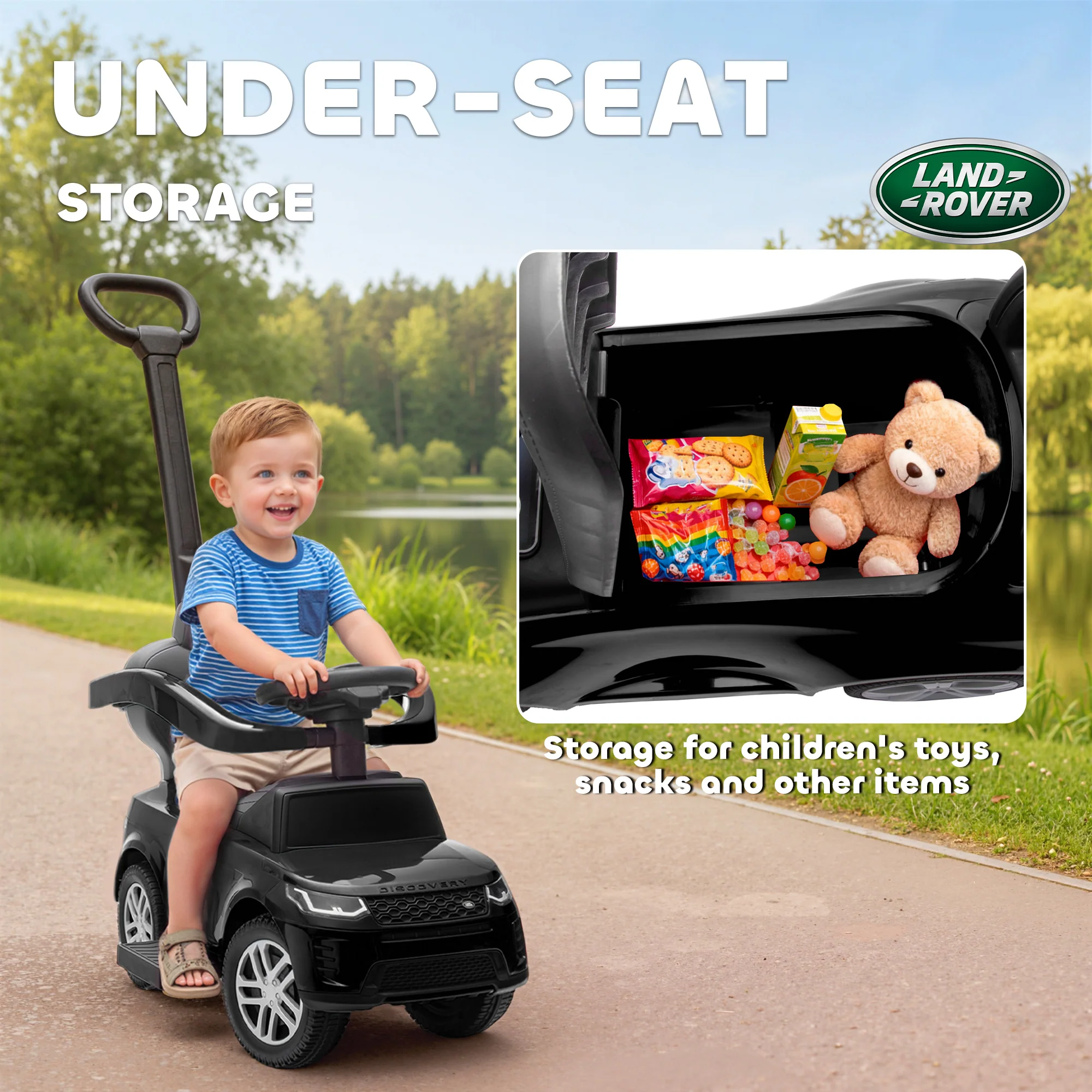 AIYAPLAY Land Rover Licensed Baby Push Car, 2-in-1 Ride On Car, Black - Image 6