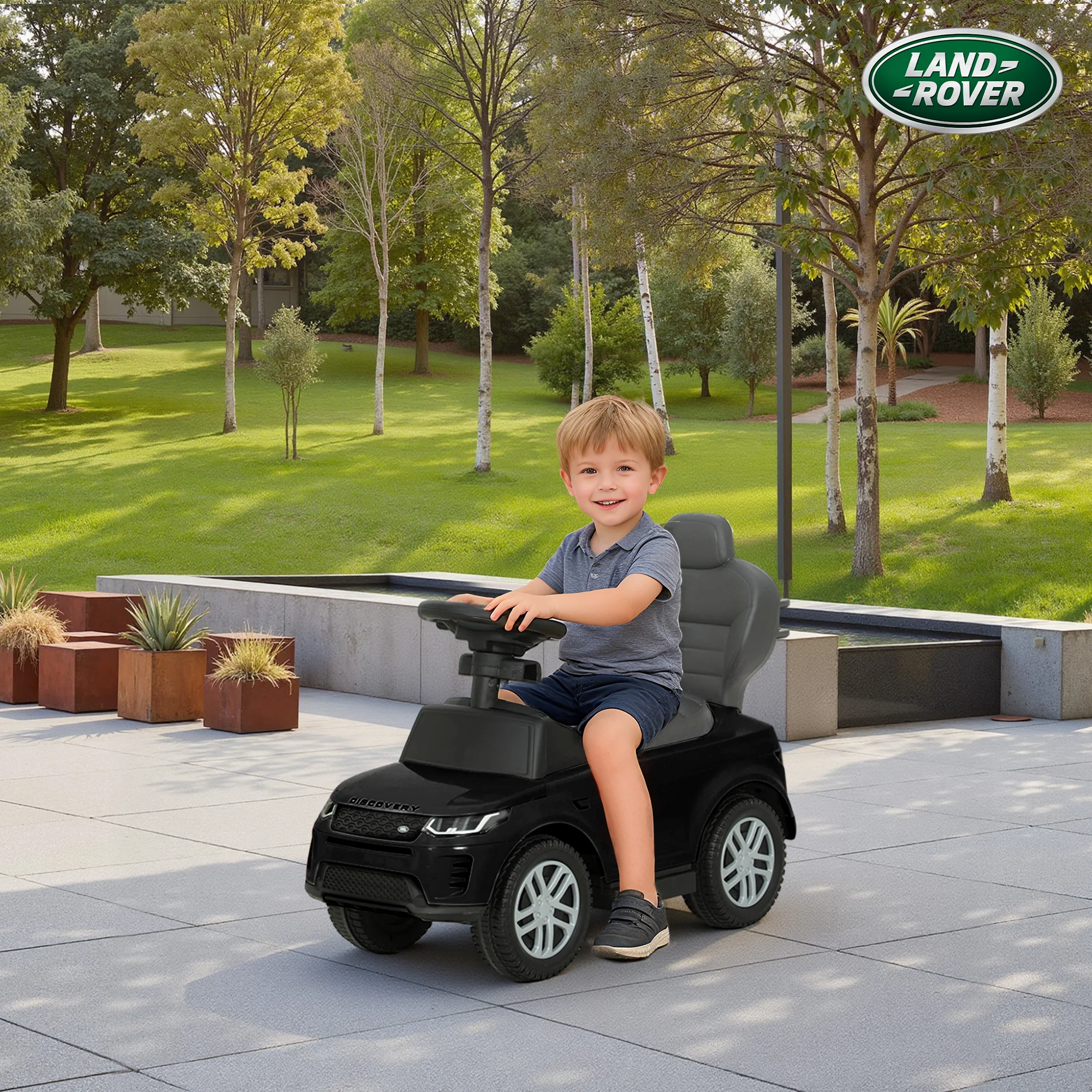 AIYAPLAY Land Rover Licensed Baby Push Car, 2-in-1 Ride On Car, Black - Image 9