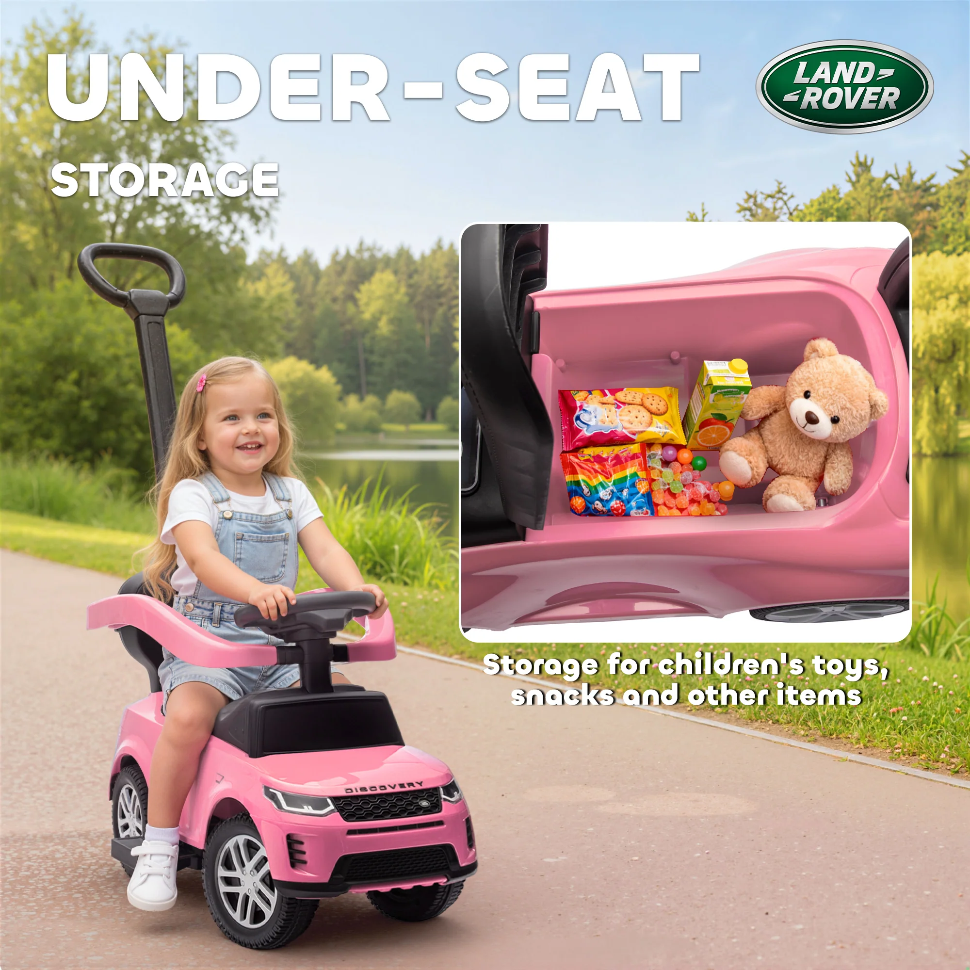 AIYAPLAY Land Rover Licensed Baby Push Car, 2-in-1 Ride On Car, Pink - Image 6