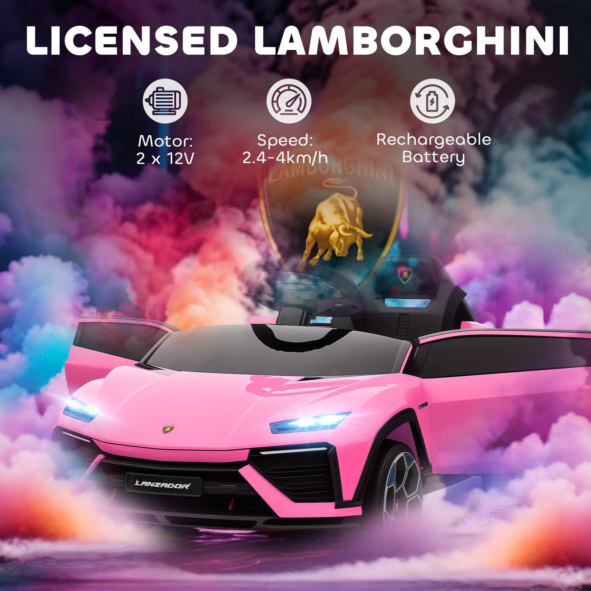 AIYAPLAY Licensed Lamborghini Electric Ride On Car With Suspension, Pink - Image 3