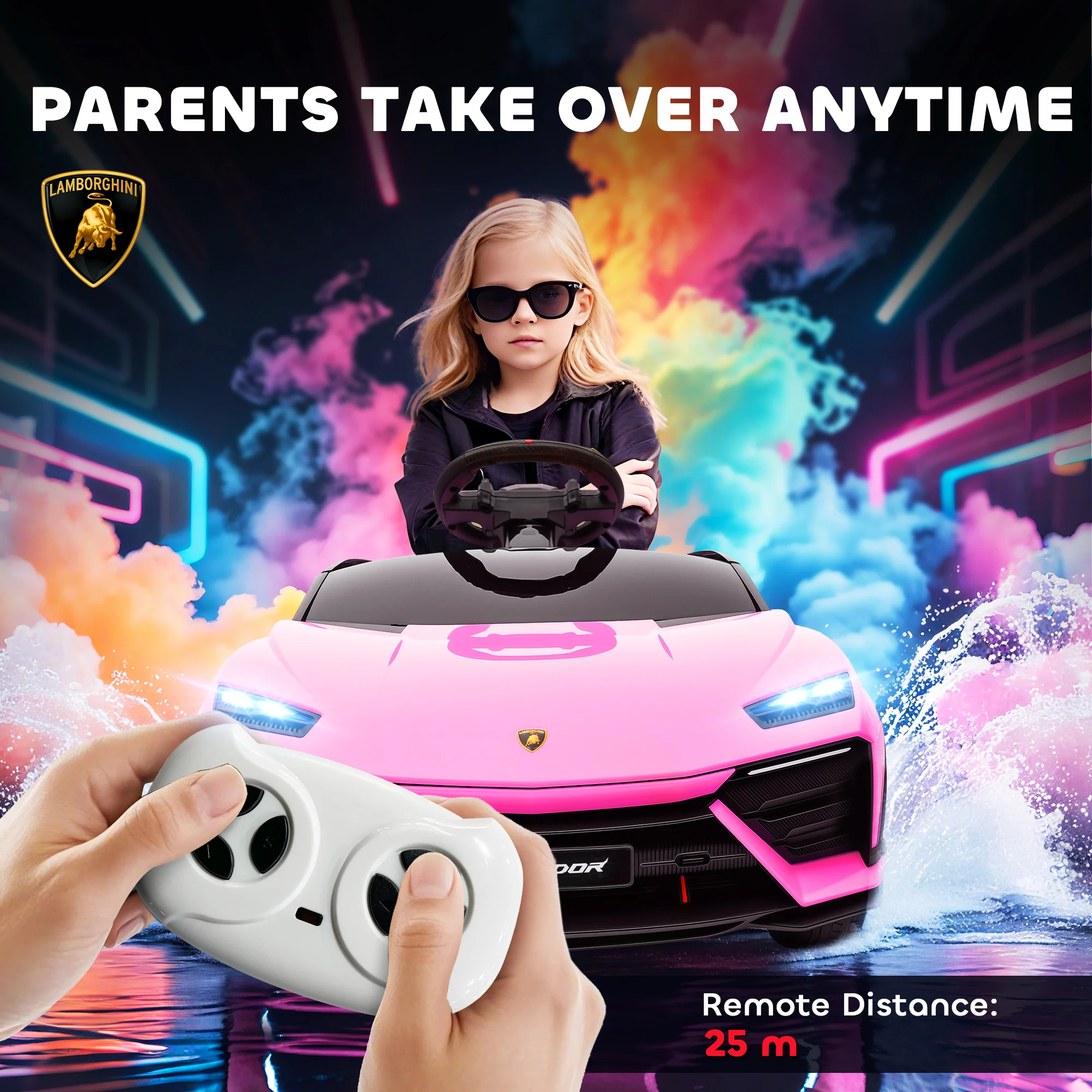 AIYAPLAY Licensed Lamborghini Electric Ride On Car With Suspension, Pink - Image 4
