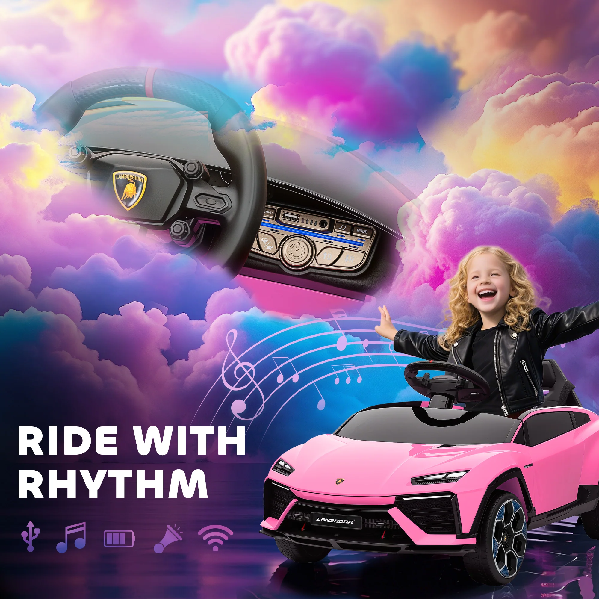 AIYAPLAY Licensed Lamborghini Electric Ride On Car With Suspension, Pink - Image 8