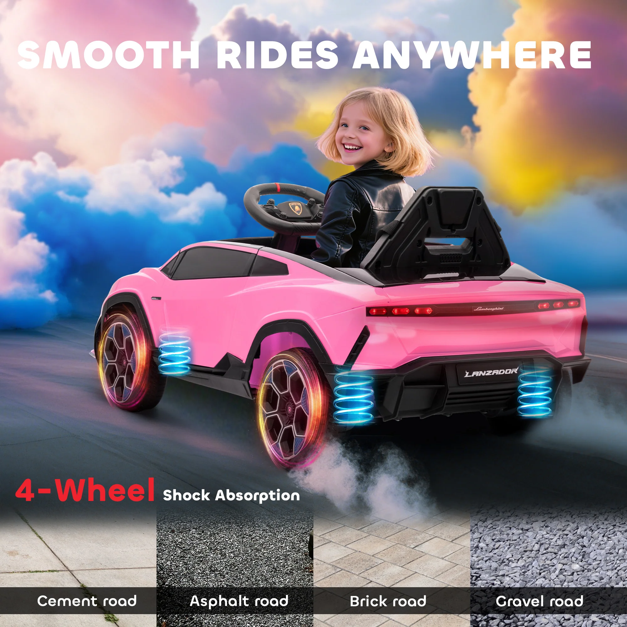 AIYAPLAY Licensed Lamborghini Electric Ride On Car With Suspension, Pink - Image 9