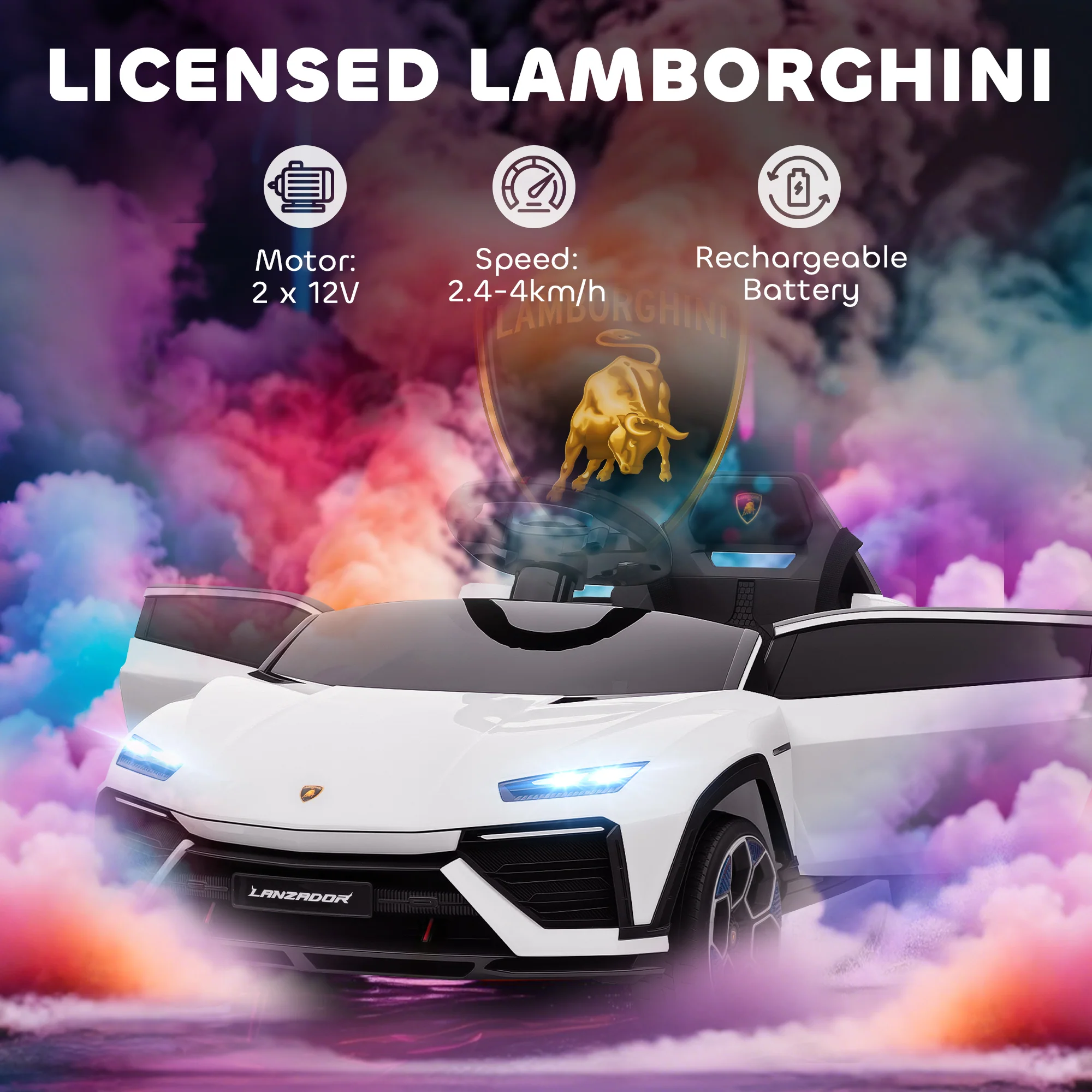 AIYAPLAY Licensed Lamborghini Electric Ride On Car With Suspension, White - Image 3