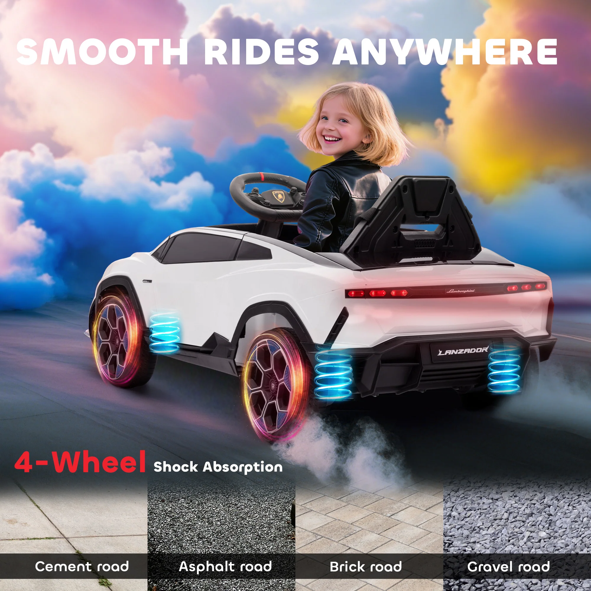 AIYAPLAY Licensed Lamborghini Electric Ride On Car With Suspension, White - Image 9