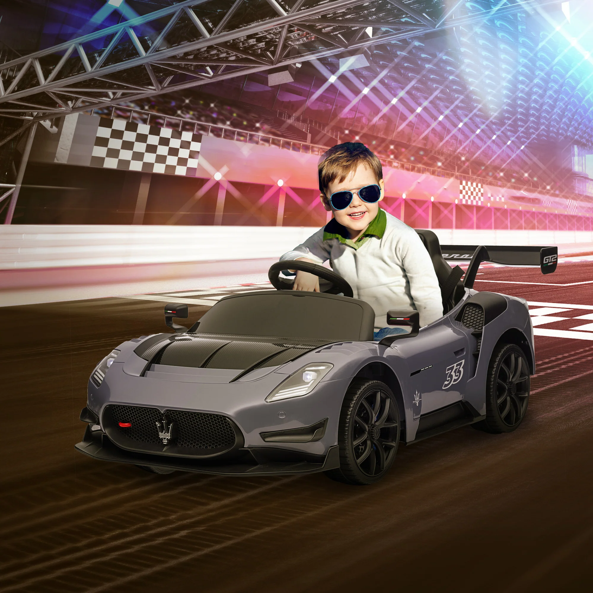 AIYAPLAY Maserati GT2 Licensed 12V Electric Ride On Car W/ Remote - Grey/Pink/White - Image 11