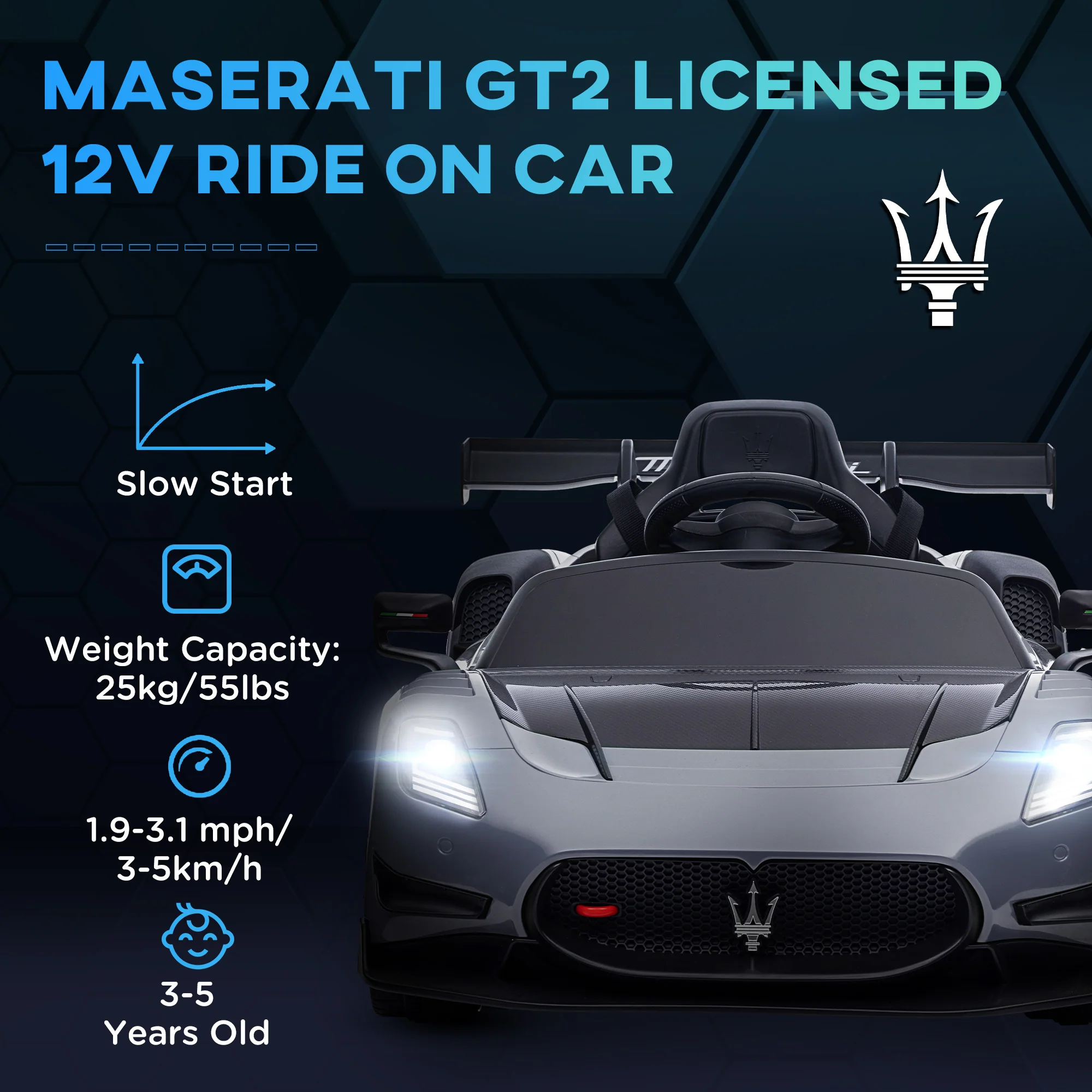 AIYAPLAY Maserati GT2 Licensed 12V Electric Ride On Car W/ Remote - Grey/Pink/White - Image 12