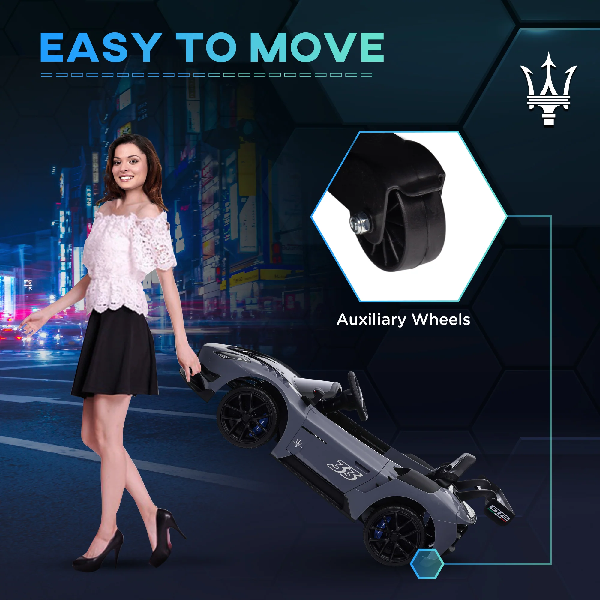 AIYAPLAY Maserati GT2 Licensed 12V Electric Ride On Car W/ Remote - Grey/Pink/White - Image 13