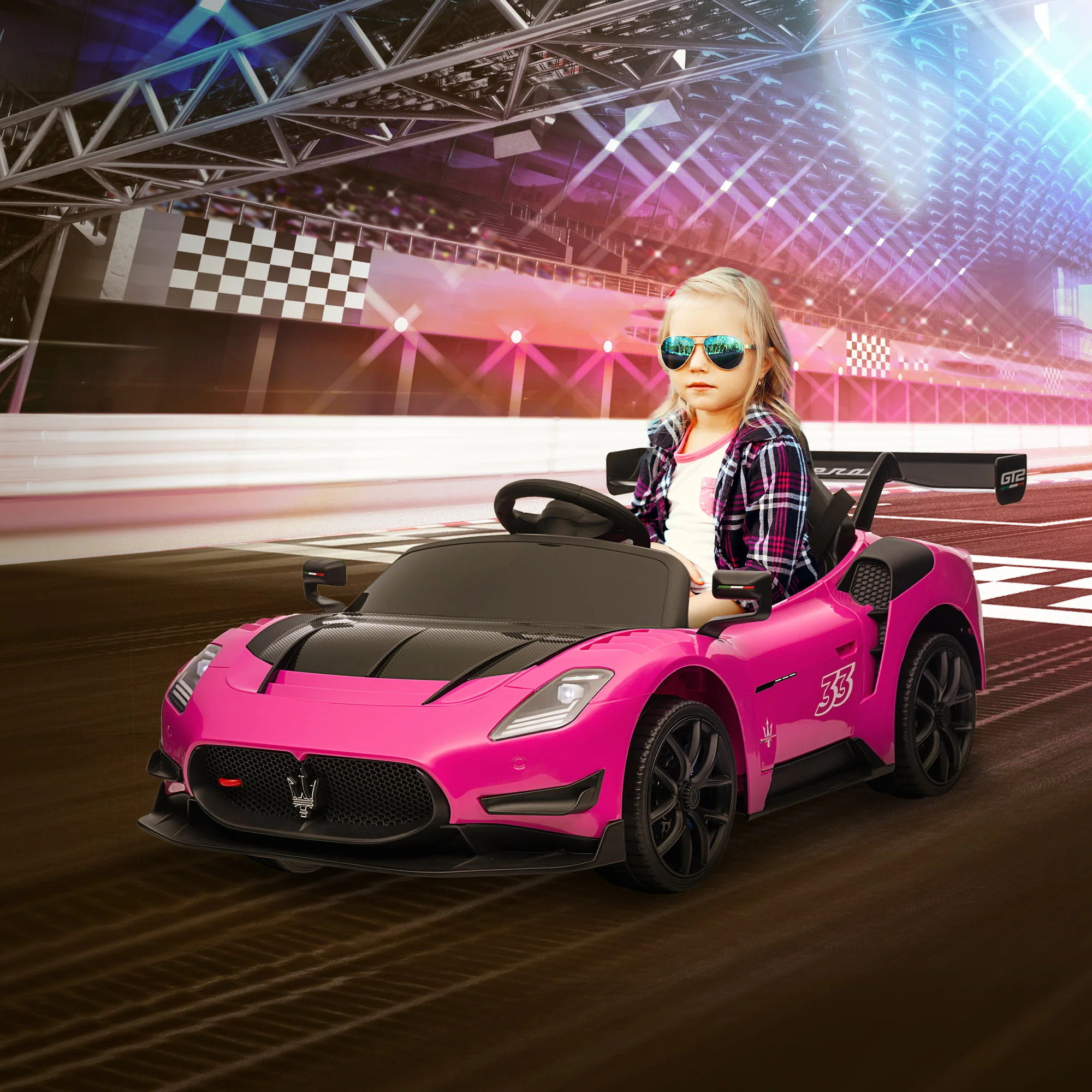 AIYAPLAY Maserati GT2 Licensed 12V Electric Ride On Car W/ Remote - Grey/Pink/White - Image 19