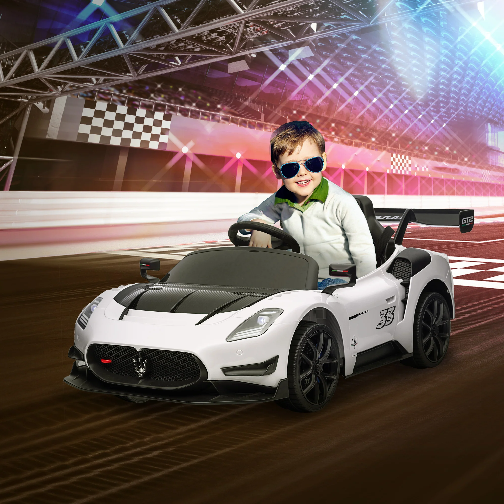AIYAPLAY Maserati GT2 Licensed 12V Electric Ride On Car W/ Remote - Grey/Pink/White - Image 2