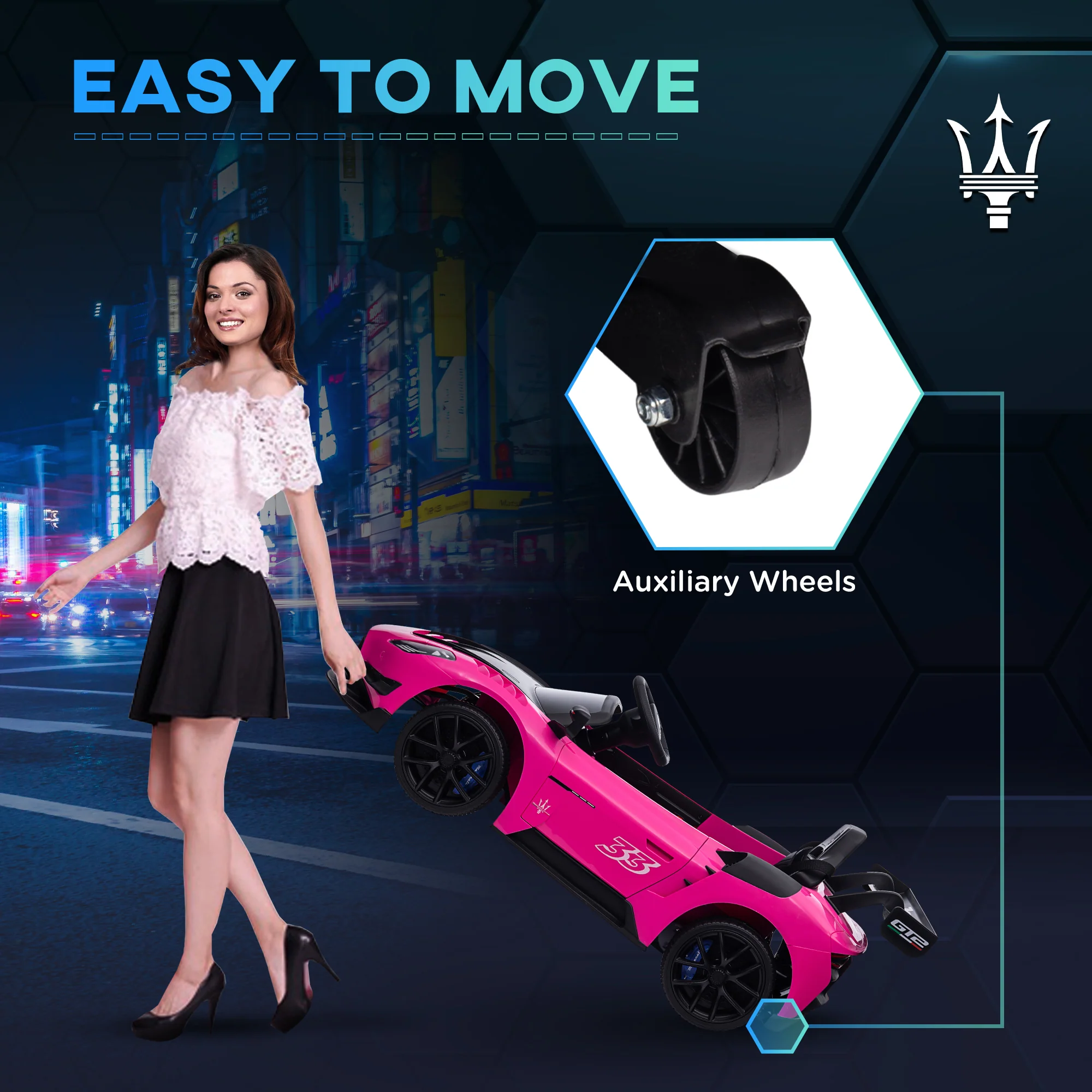 AIYAPLAY Maserati GT2 Licensed 12V Electric Ride On Car W/ Remote - Grey/Pink/White - Image 21