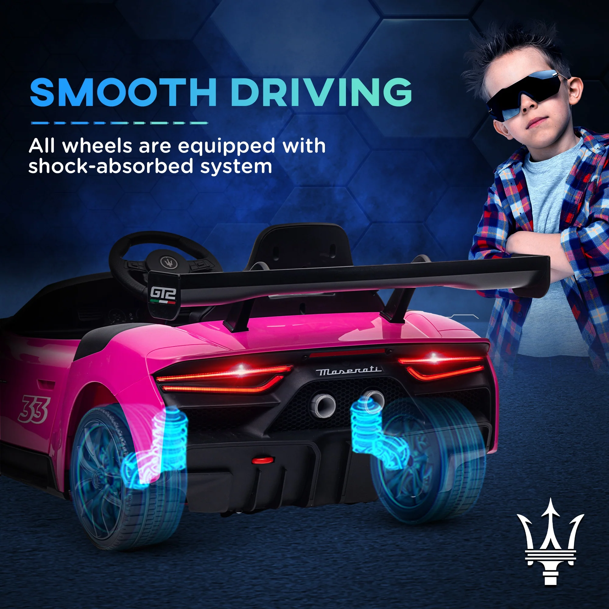 AIYAPLAY Maserati GT2 Licensed 12V Electric Ride On Car W/ Remote - Grey/Pink/White - Image 22
