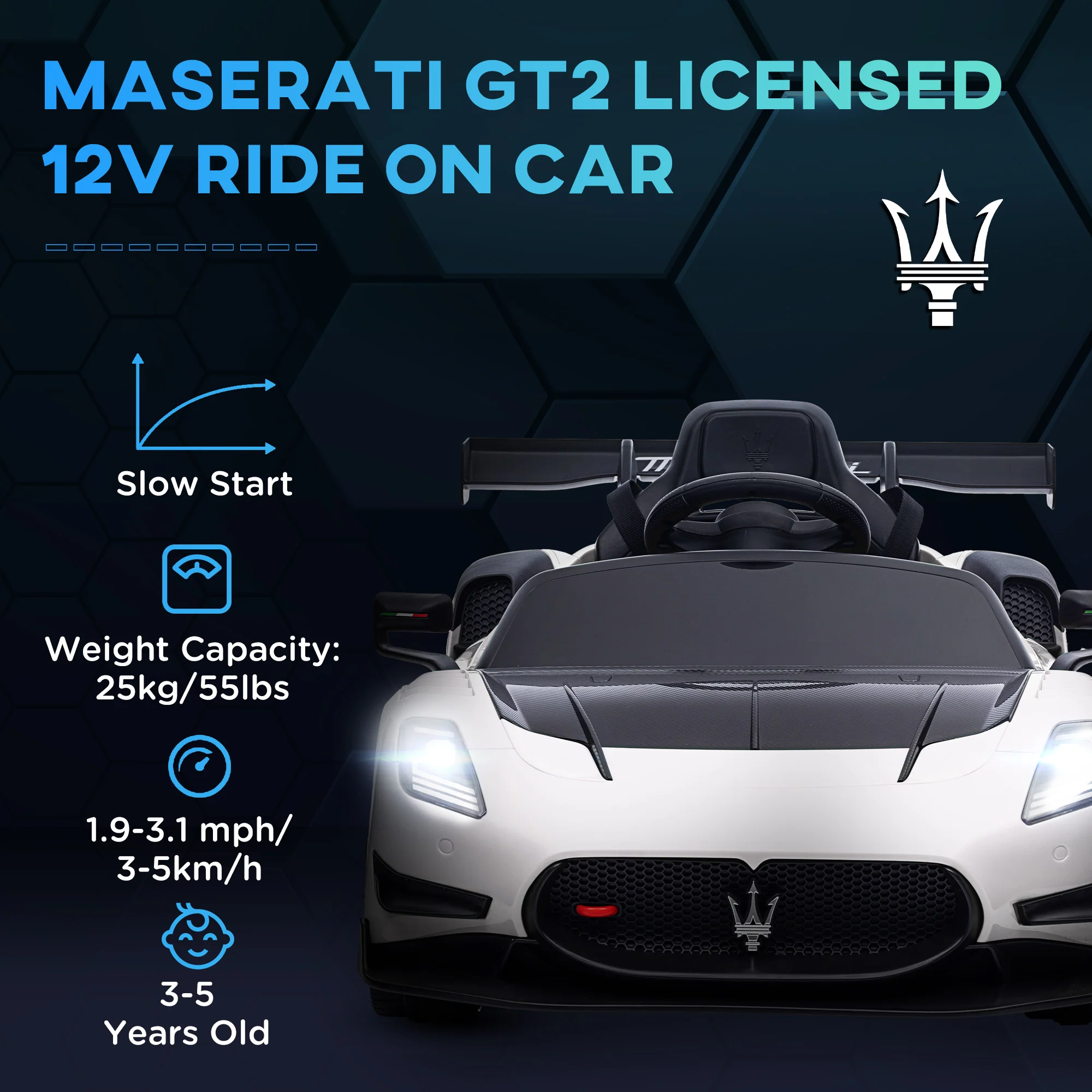 AIYAPLAY Maserati GT2 Licensed 12V Electric Ride On Car W/ Remote - Grey/Pink/White - Image 3