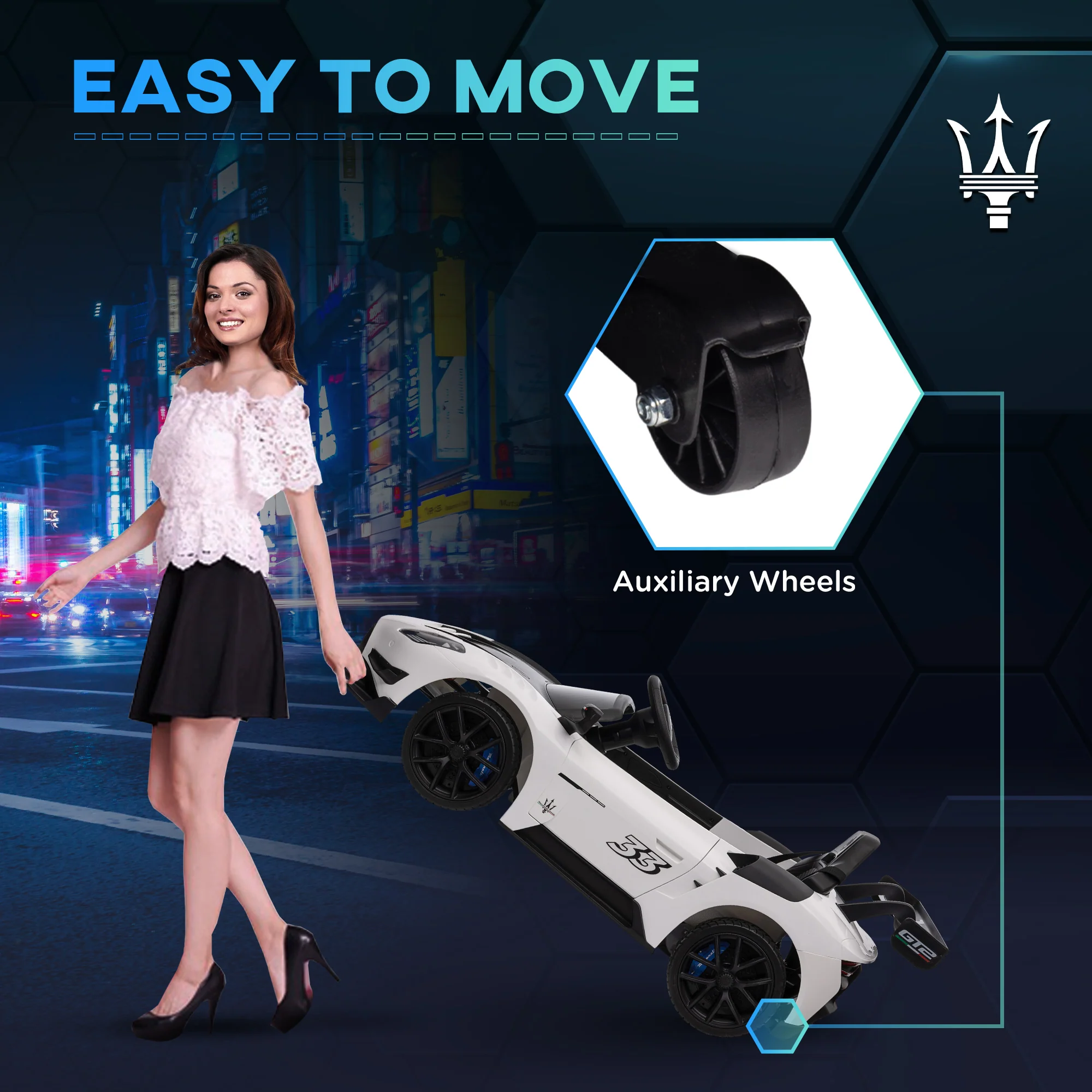 AIYAPLAY Maserati GT2 Licensed 12V Electric Ride On Car W/ Remote - Grey/Pink/White - Image 4
