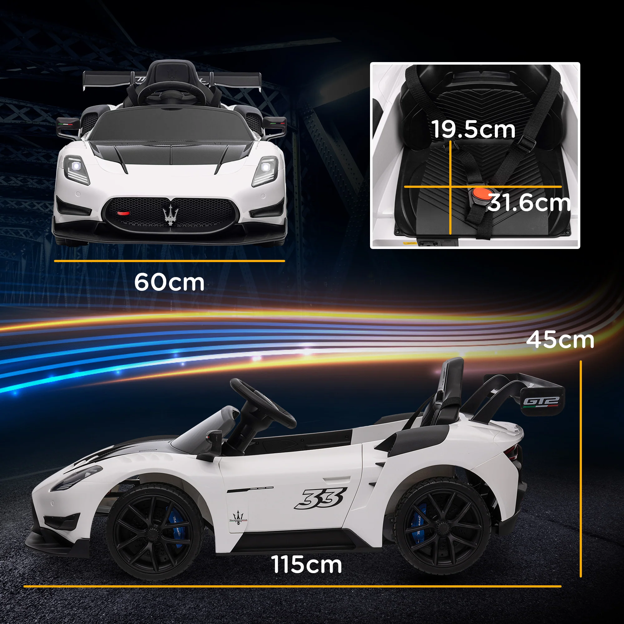AIYAPLAY Maserati GT2 Licensed 12V Electric Ride On Car W/ Remote - Grey/Pink/White - Image 5