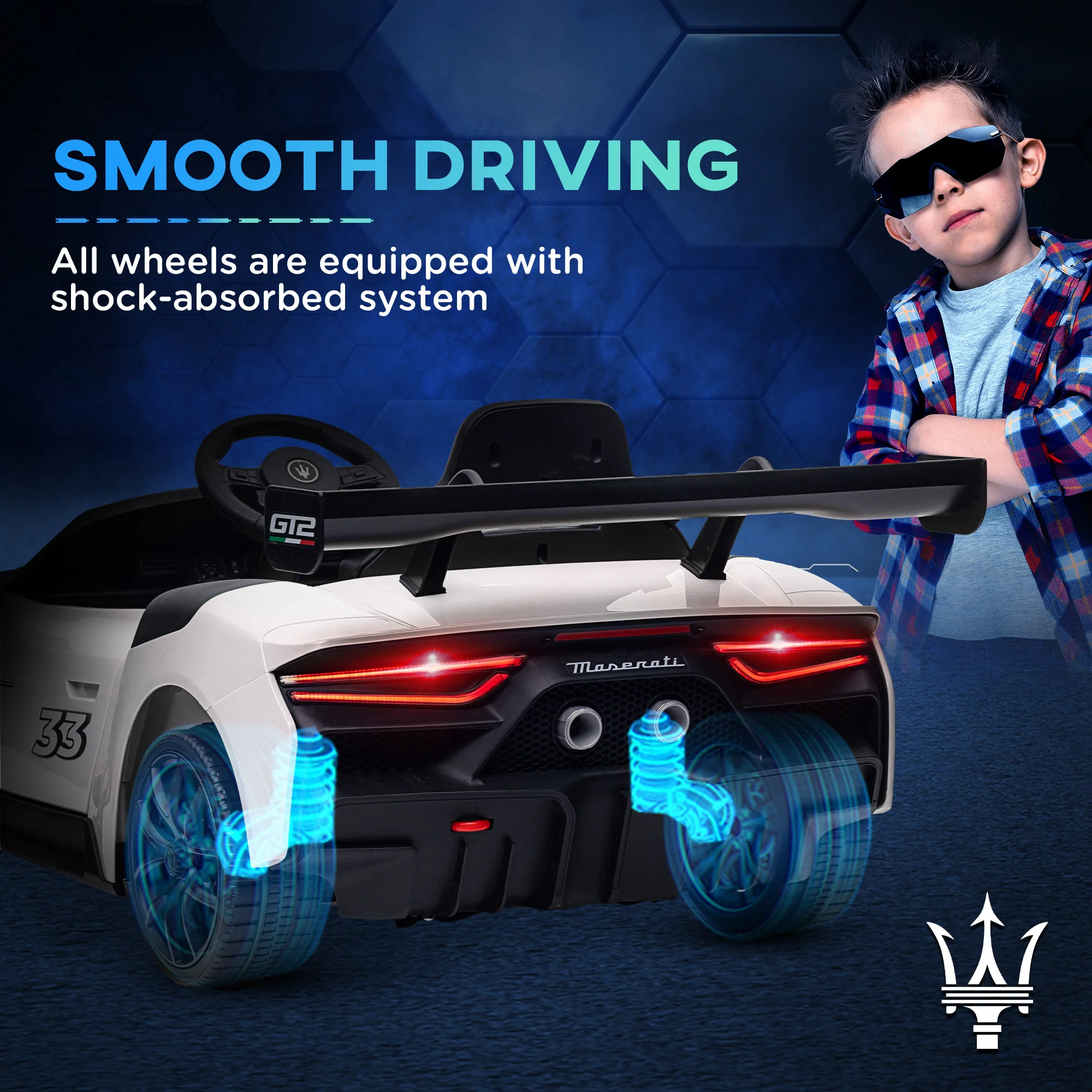 AIYAPLAY Maserati GT2 Licensed 12V Electric Ride On Car W/ Remote - Grey/Pink/White - Image 6