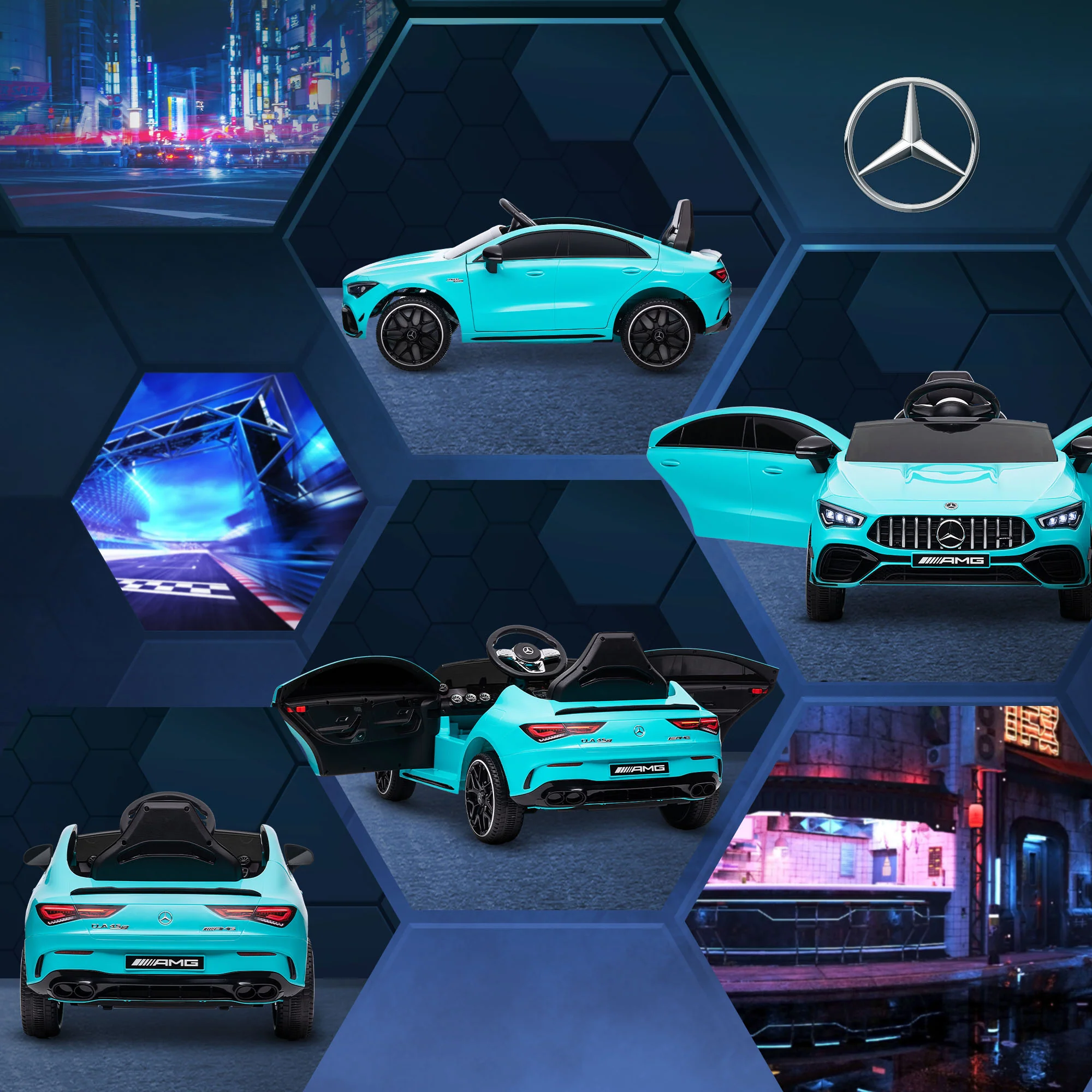 AIYAPLAY Mercedes-AMG CLA 45 Licensed 12V Ride On Car W/ Music - Black/Blue/White/Yellow - Image 25