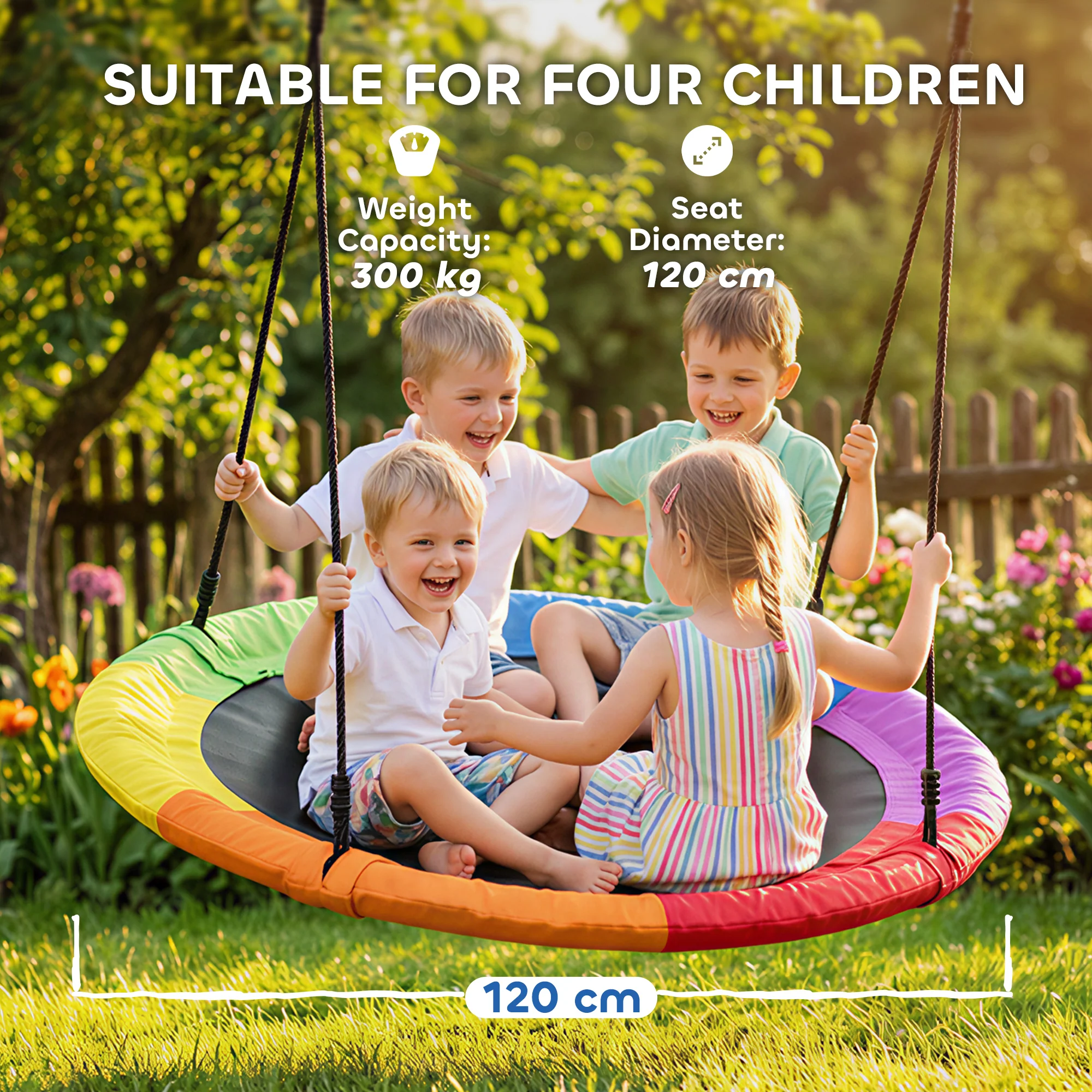 AIYAPLAY Nest Swing Heavy Duty 300kg Waterproof 120 Cm Rainbow - Image 4