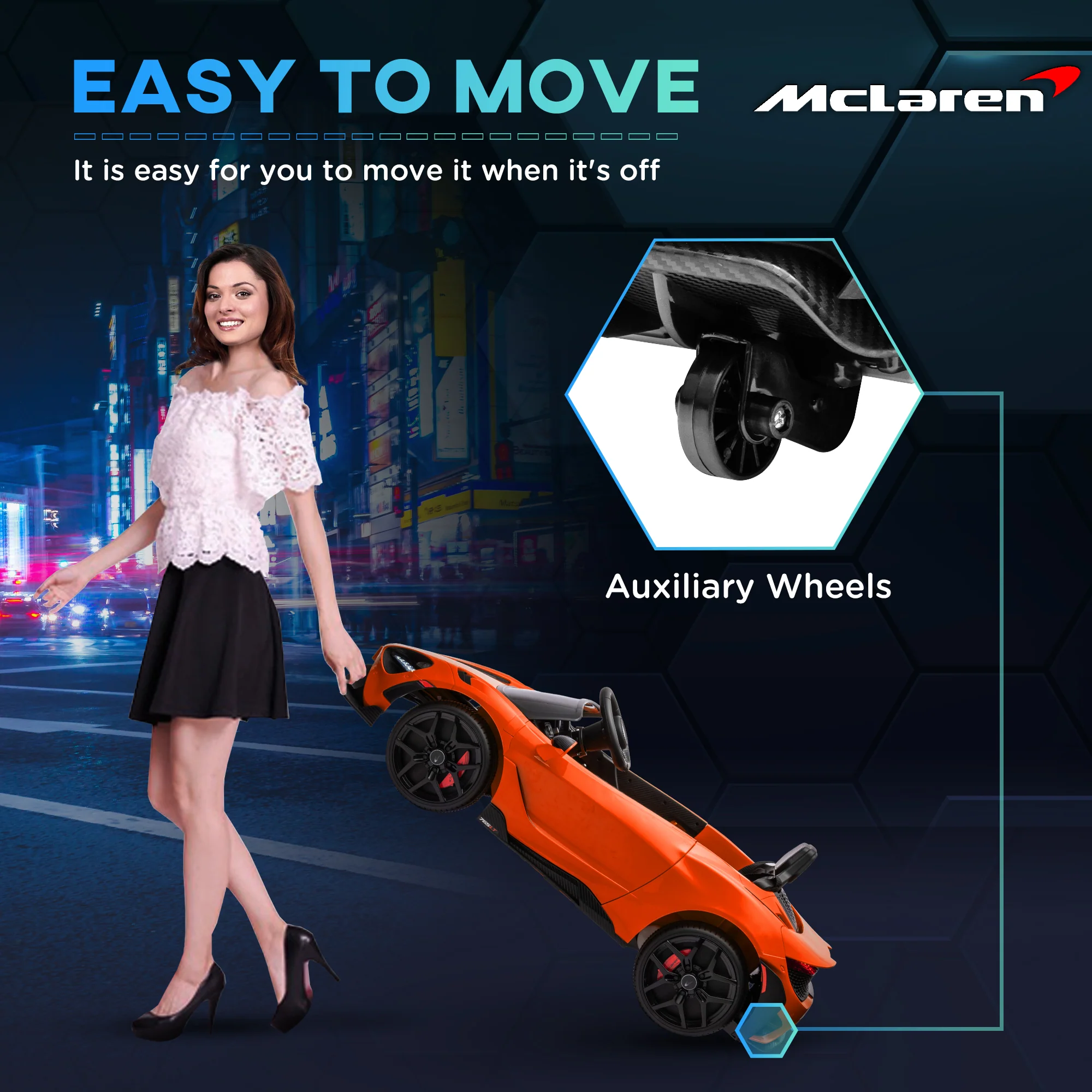 AIYAPLAY Orange McLaren 765LT Licensed 12V Kids Ride On Car W/ MP3 Music - Image 4