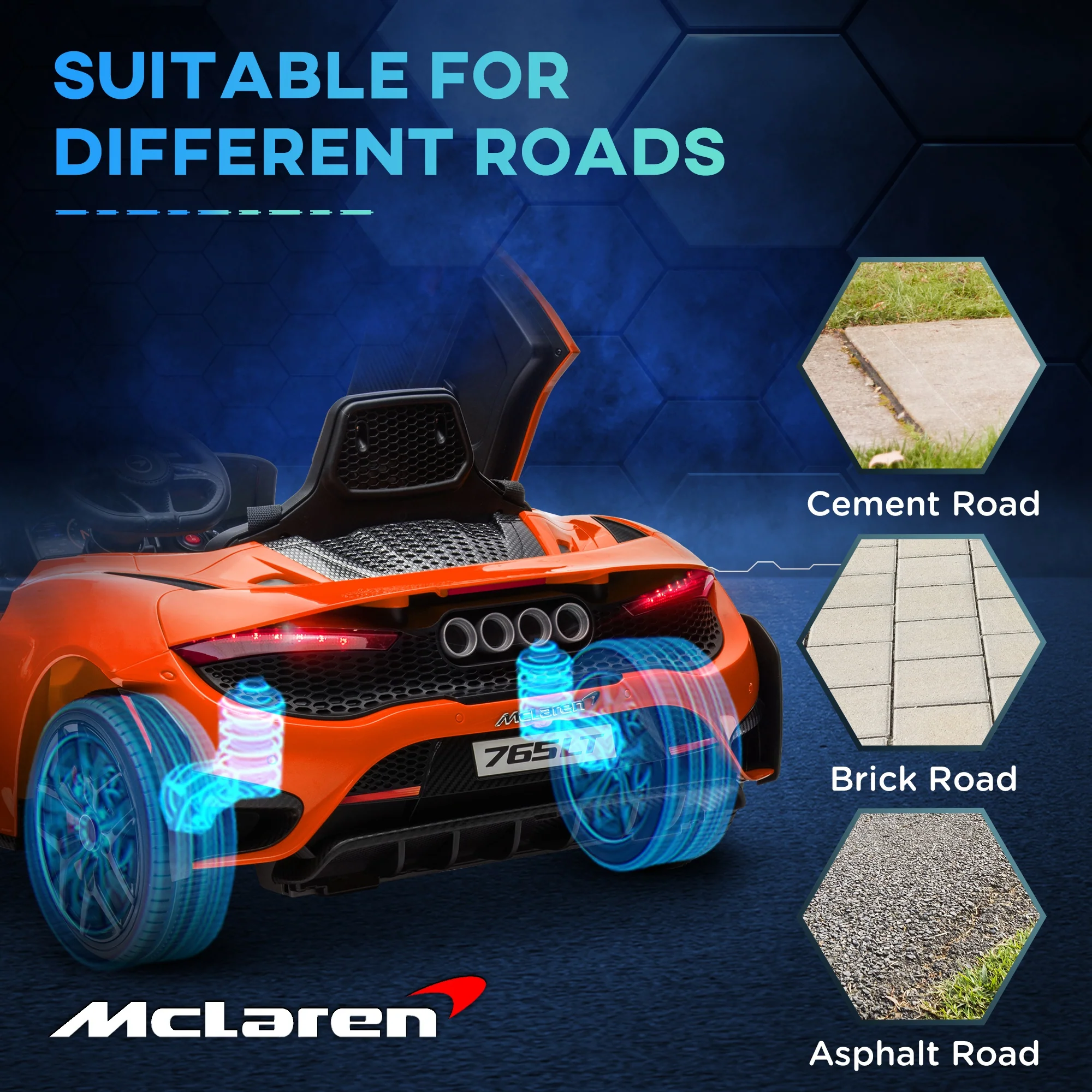 AIYAPLAY Orange McLaren 765LT Licensed 12V Kids Ride On Car W/ MP3 Music - Image 7