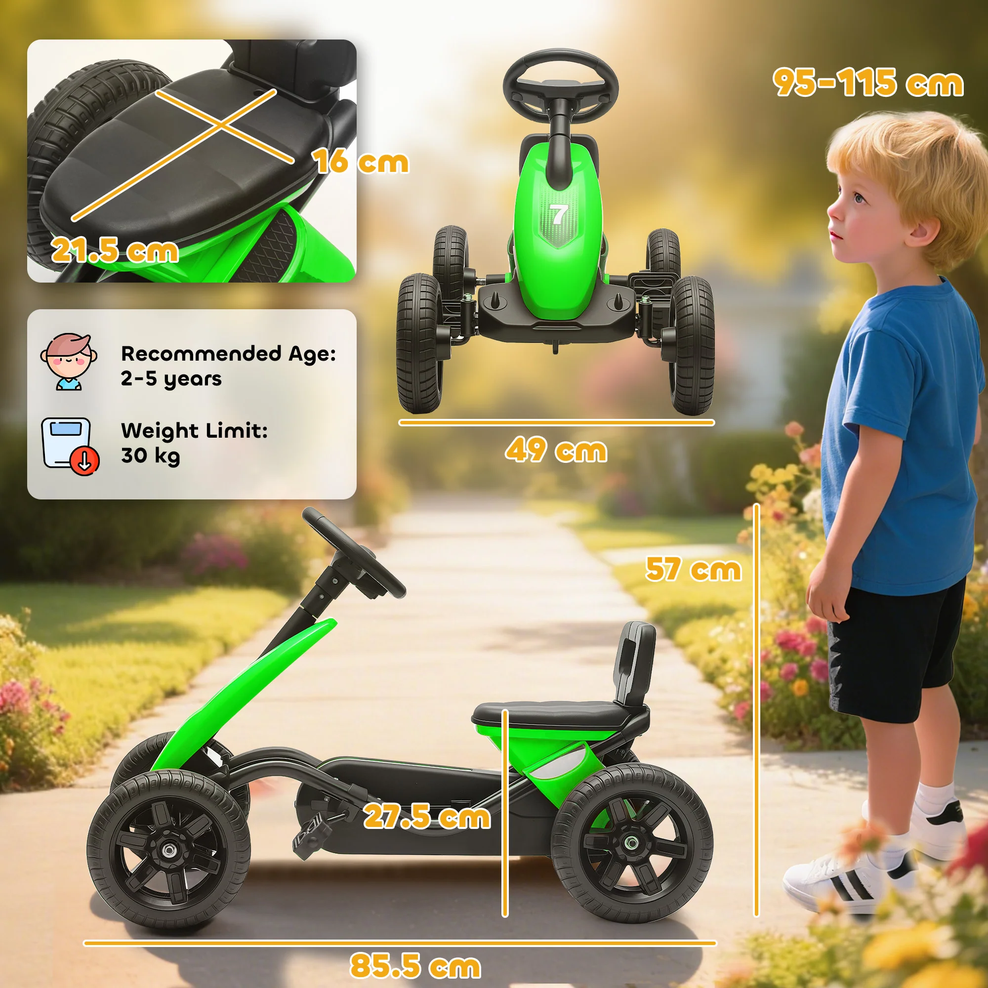 AIYAPLAY Pedal Go-Kart For Kids With Silent EVA Wheels, Metal Frame - Image 14