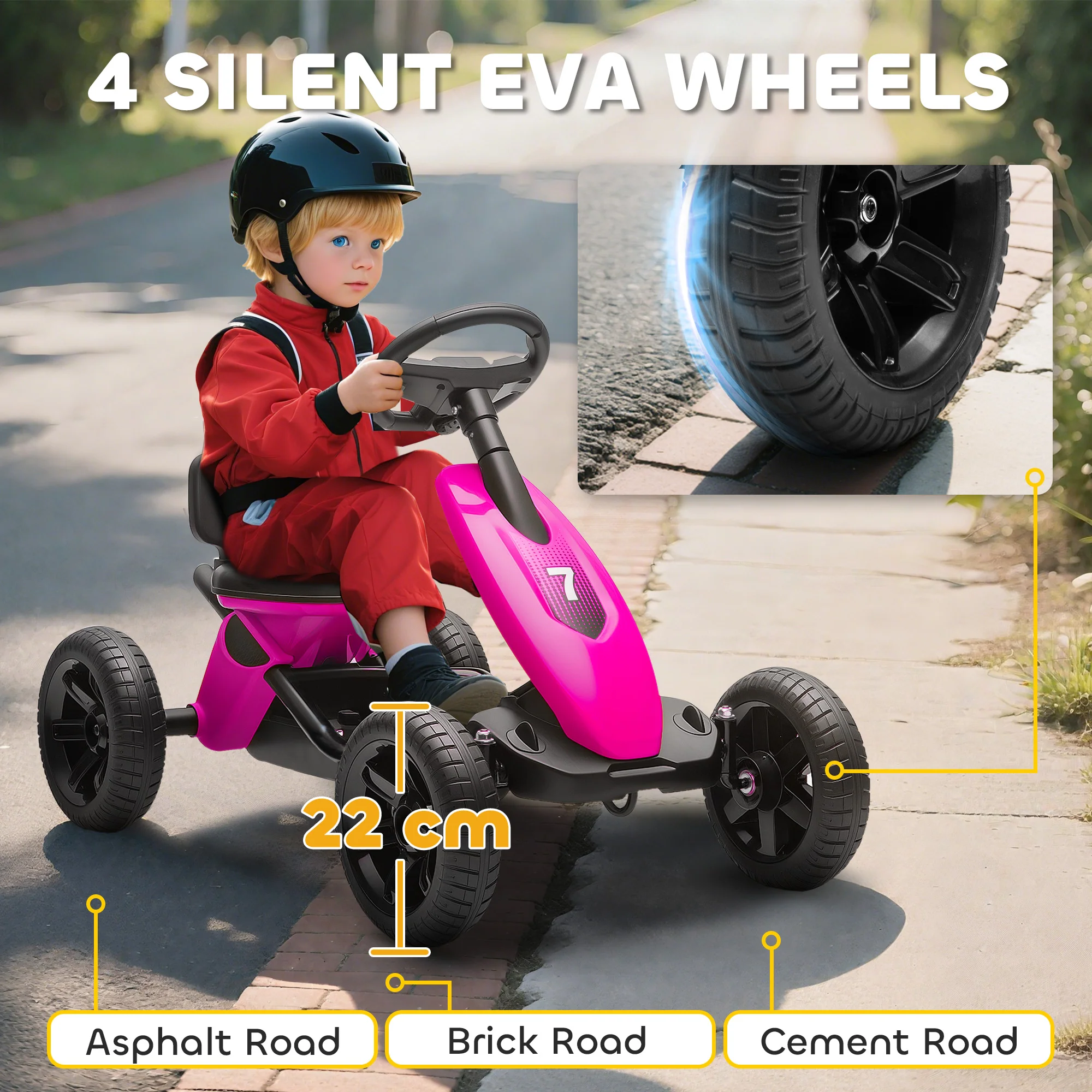 AIYAPLAY Pedal Go-Kart For Kids With Silent EVA Wheels, Metal Frame - Image 22