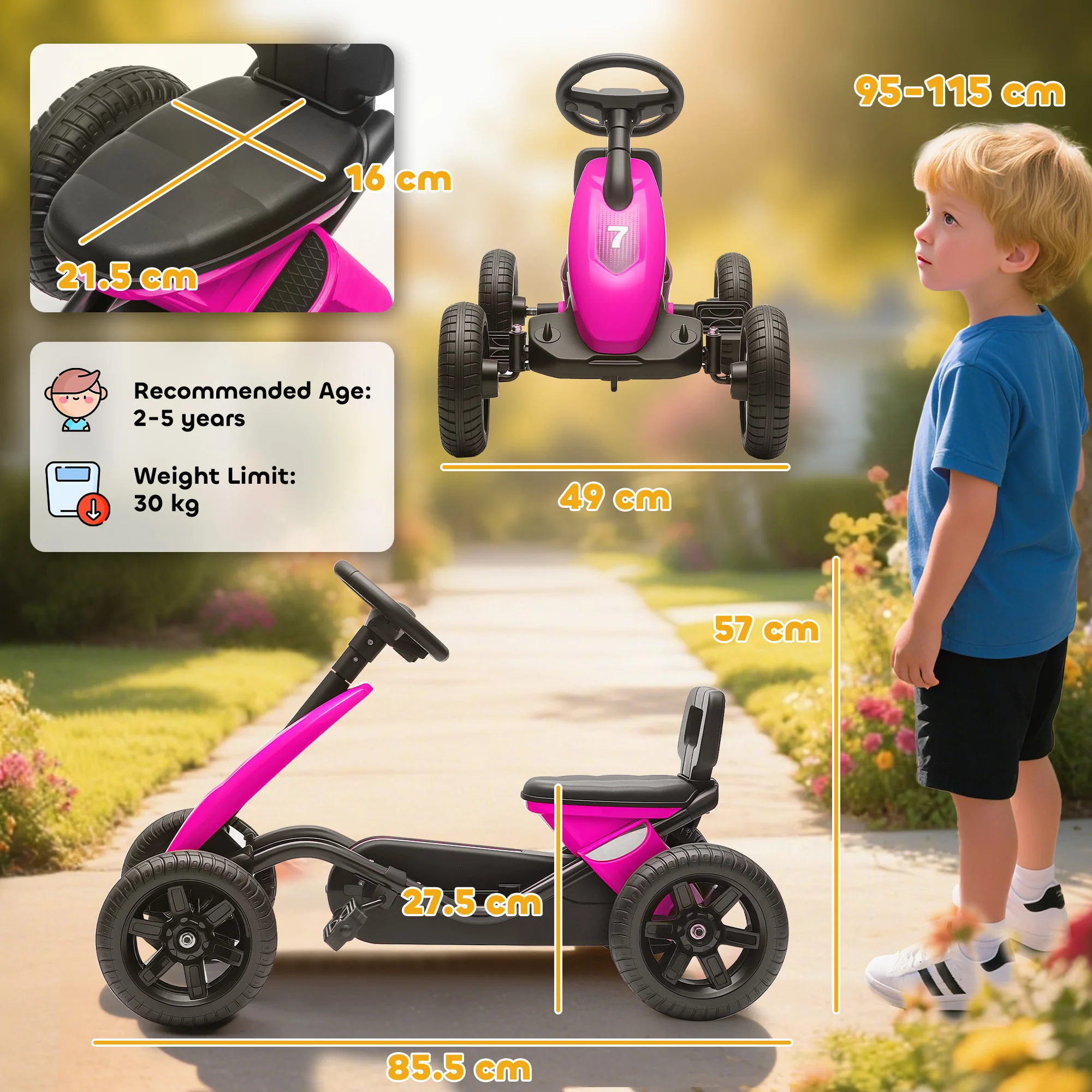 AIYAPLAY Pedal Go-Kart For Kids With Silent EVA Wheels, Metal Frame - Image 23