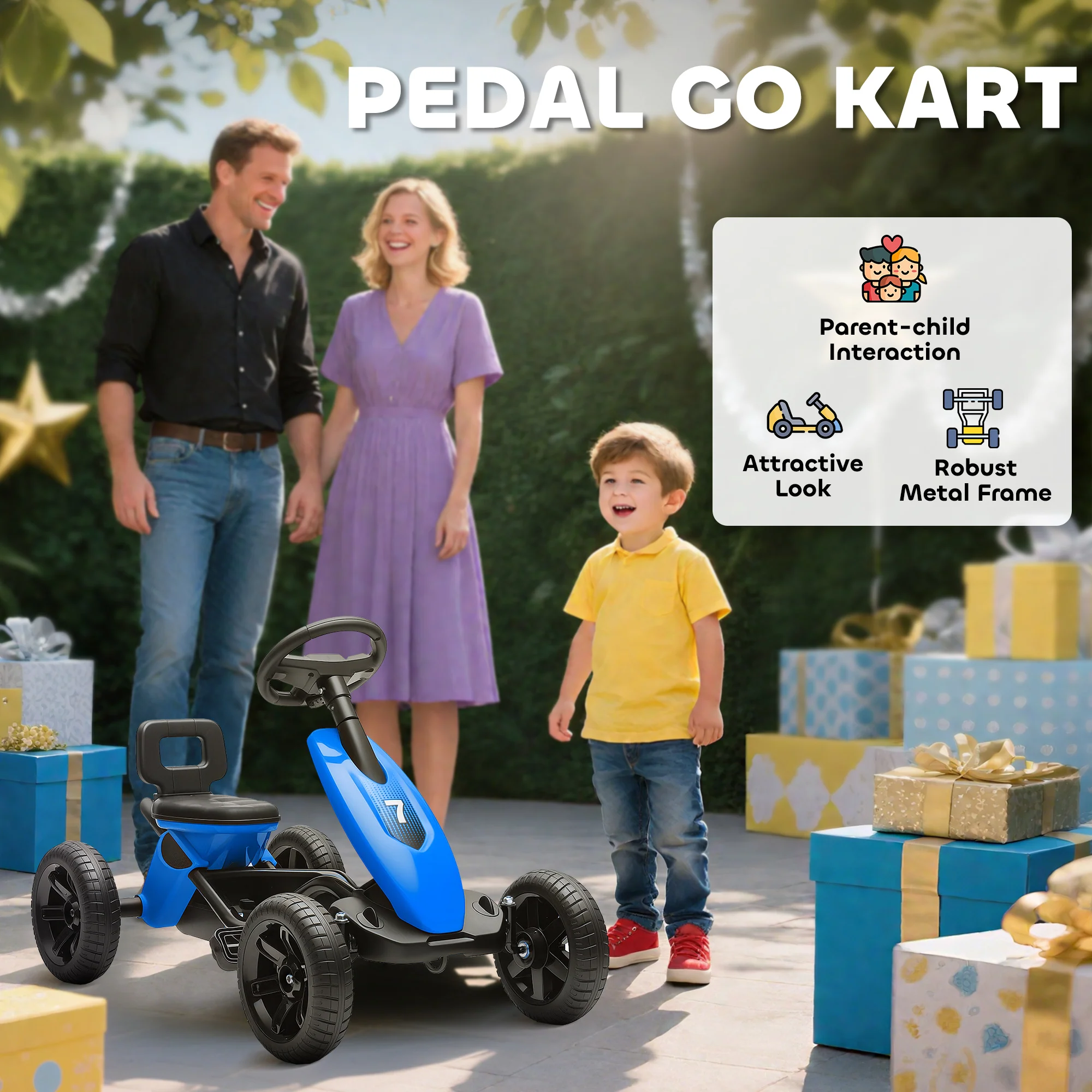 AIYAPLAY Pedal Go-Kart For Kids With Silent EVA Wheels, Metal Frame - Image 3