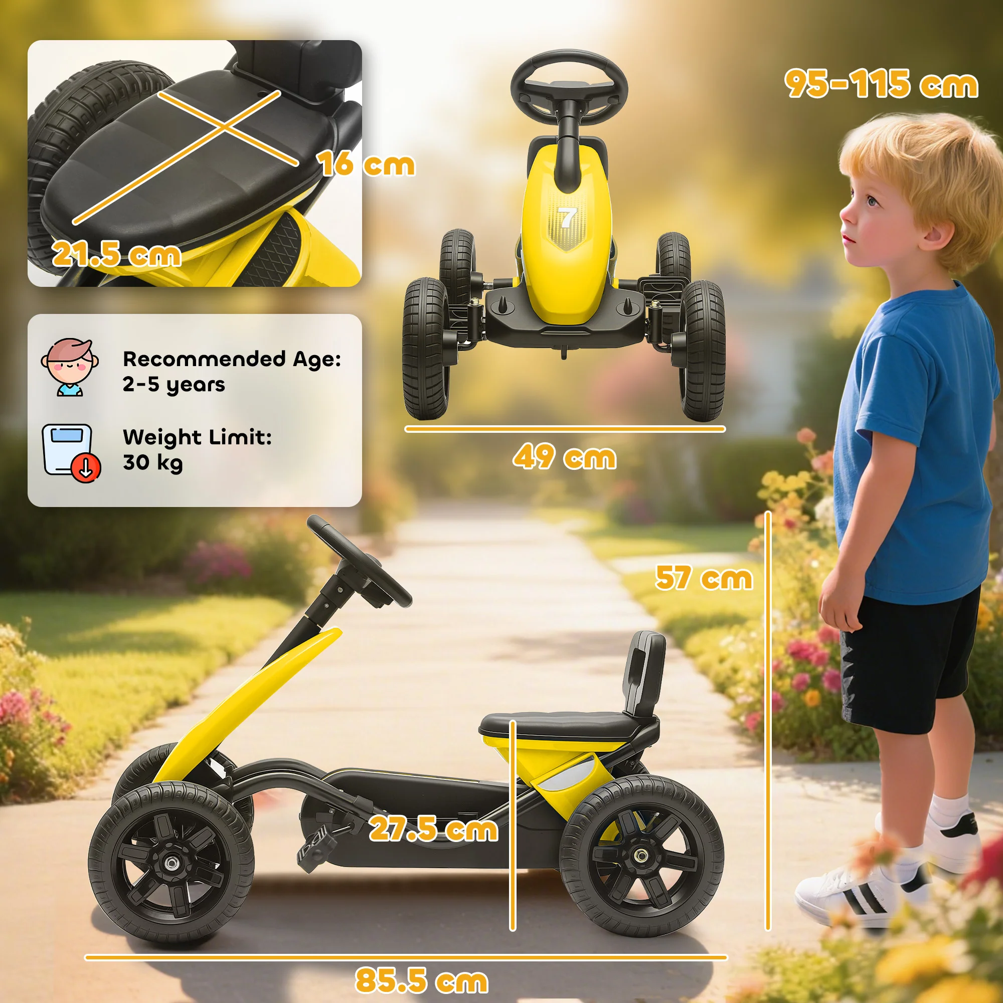 AIYAPLAY Pedal Go-Kart For Kids With Silent EVA Wheels, Metal Frame - Image 32