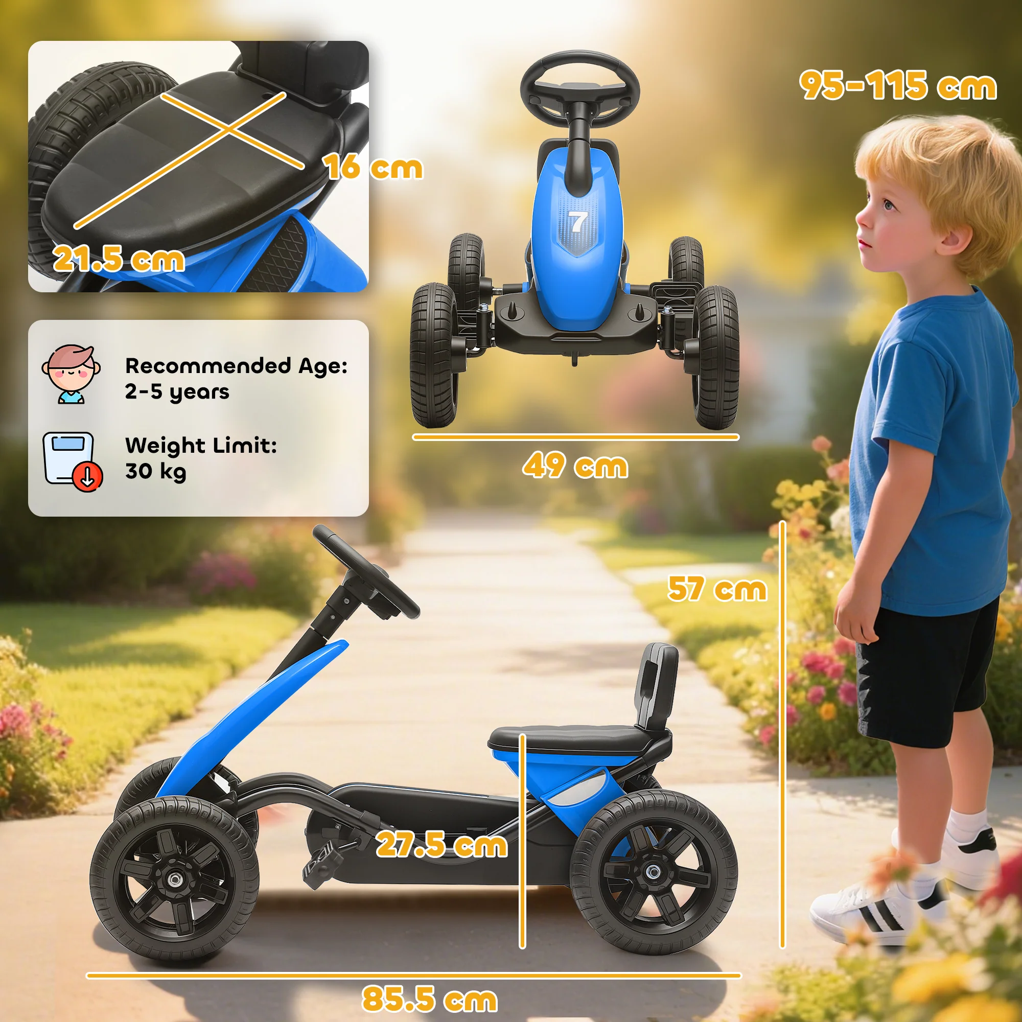 AIYAPLAY Pedal Go-Kart For Kids With Silent EVA Wheels, Metal Frame - Image 5