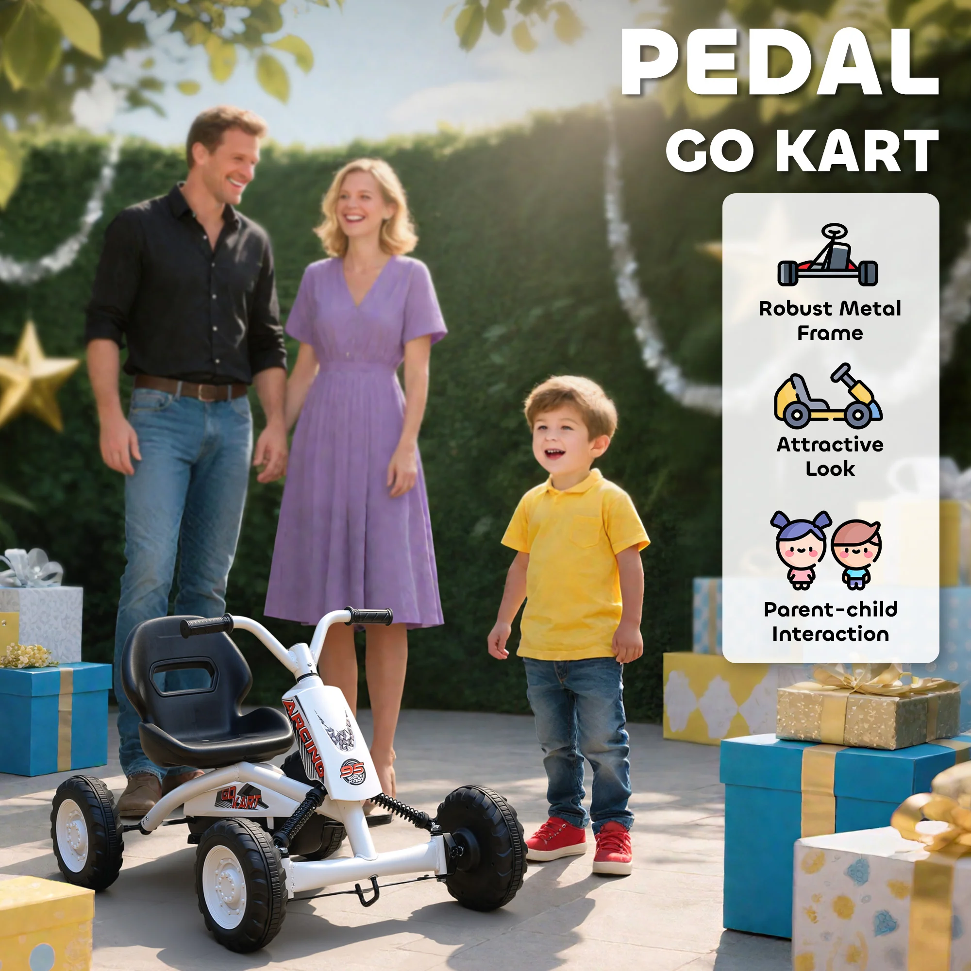 AIYAPLAY Pedal Go Kart, Go Kart For Kids Ages 2-5 Years, White - Image 3