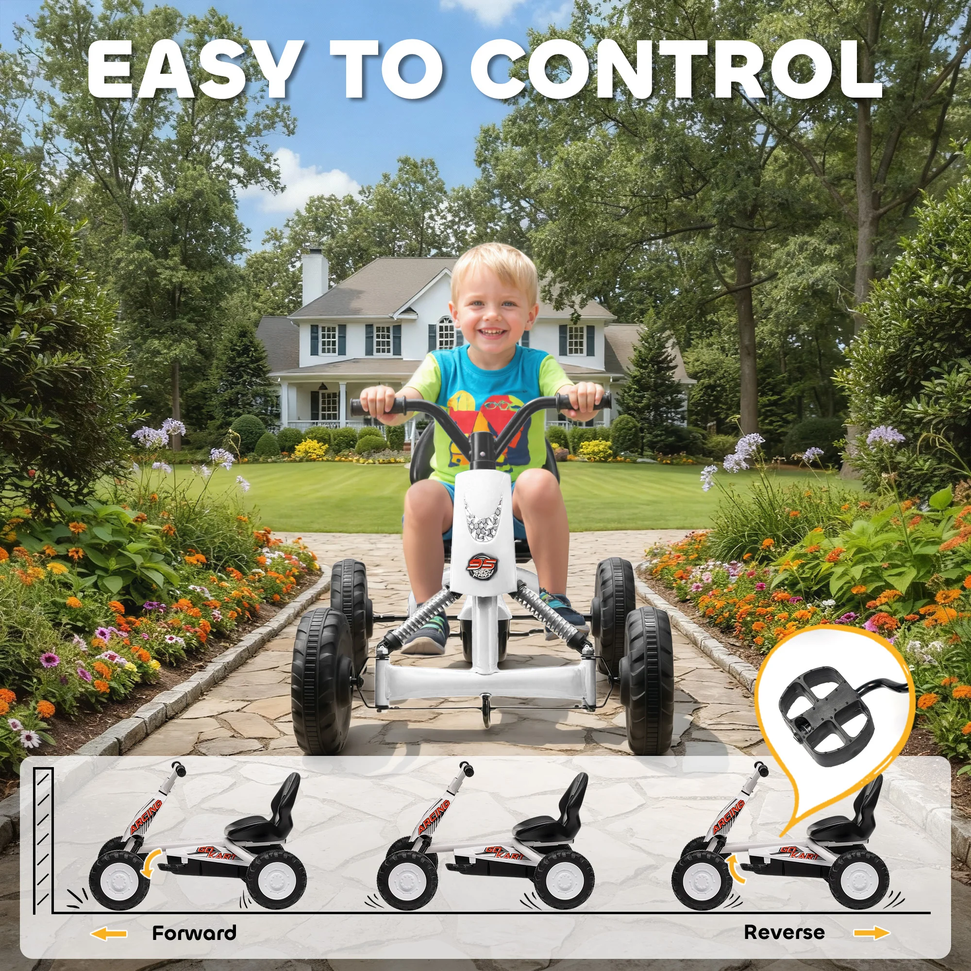AIYAPLAY Pedal Go Kart, Go Kart For Kids Ages 2-5 Years, White - Image 4