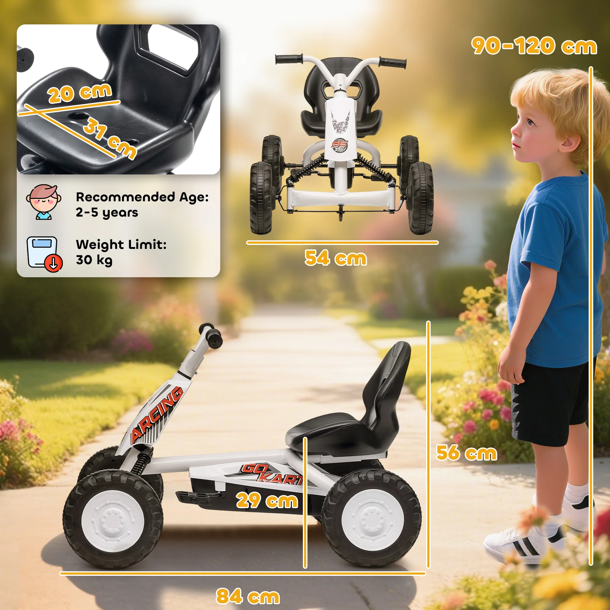AIYAPLAY Pedal Go Kart, Go Kart For Kids Ages 2-5 Years, White - Image 5