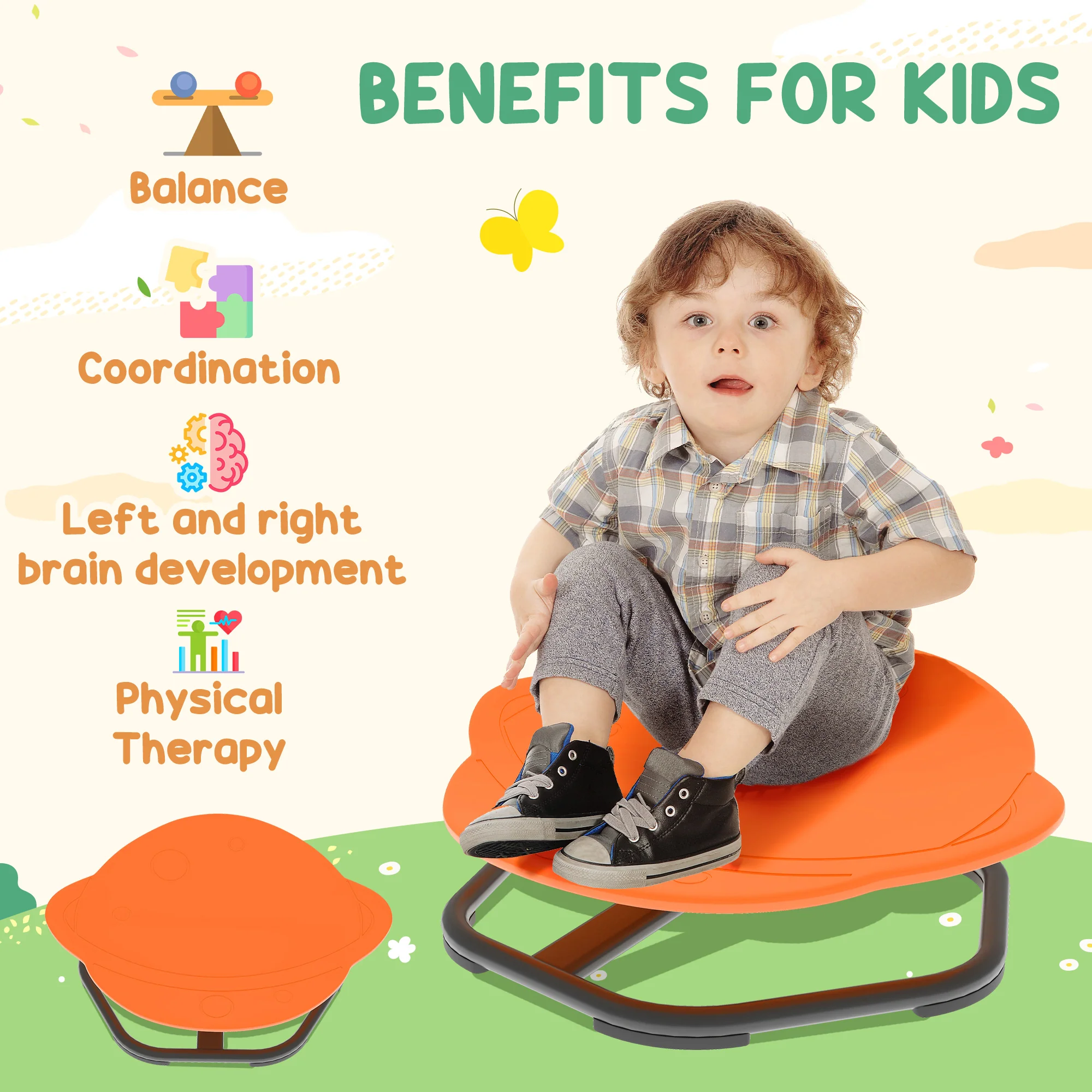 AIYAPLAY Planet-Shaped Kids Swivel Chair, Sensory Spinning Chair - Image 3