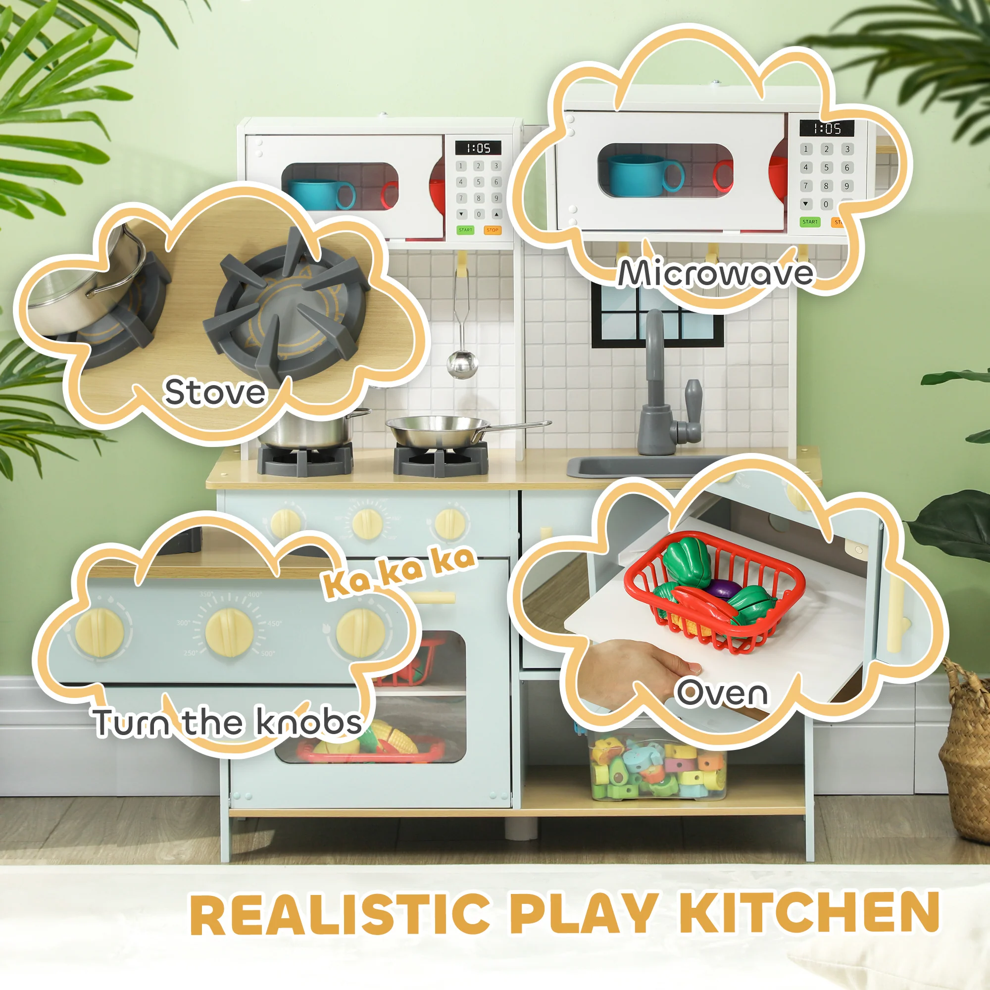 AIYAPLAY Play Kitchen, Kids Kitchen Playset with Light & Sound Stove - Image 3