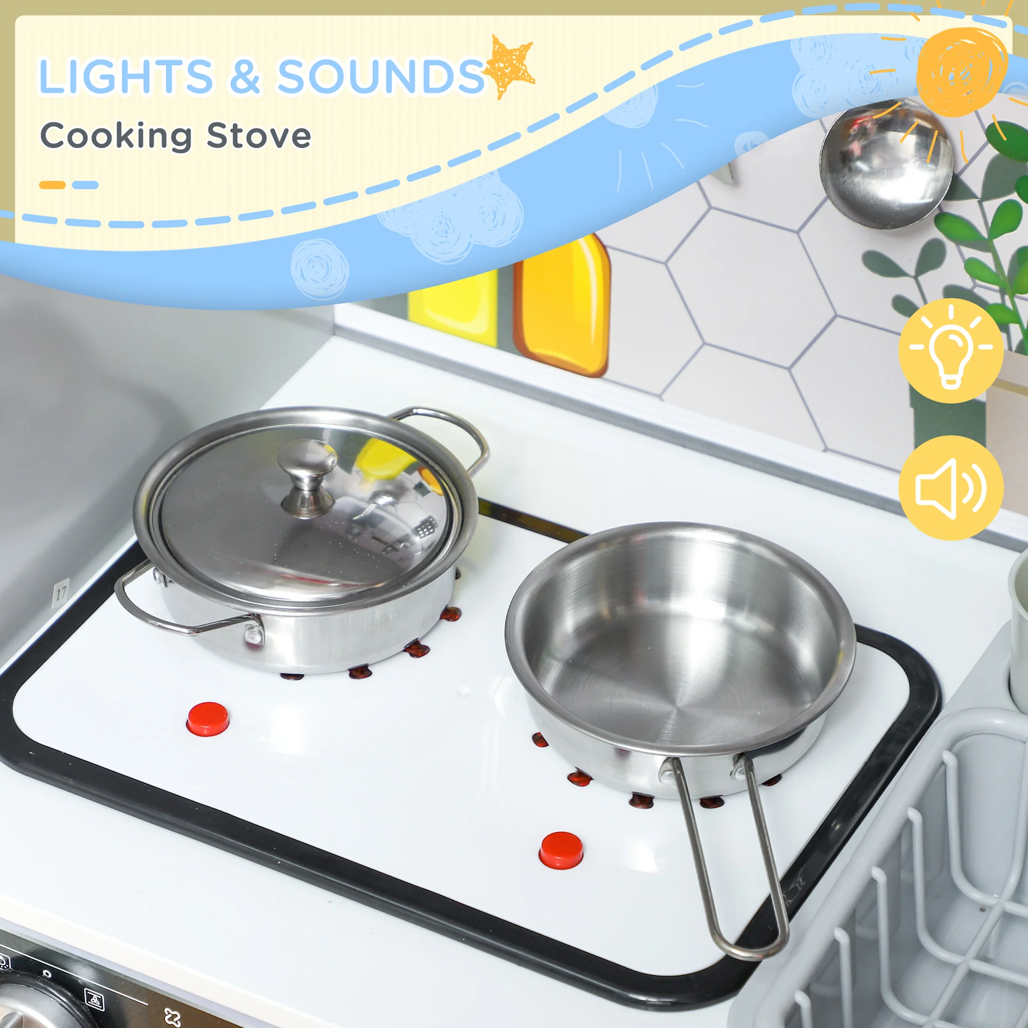 AIYAPLAY Play Kitchen W/ Sounds Lights, Microwave - Image 4