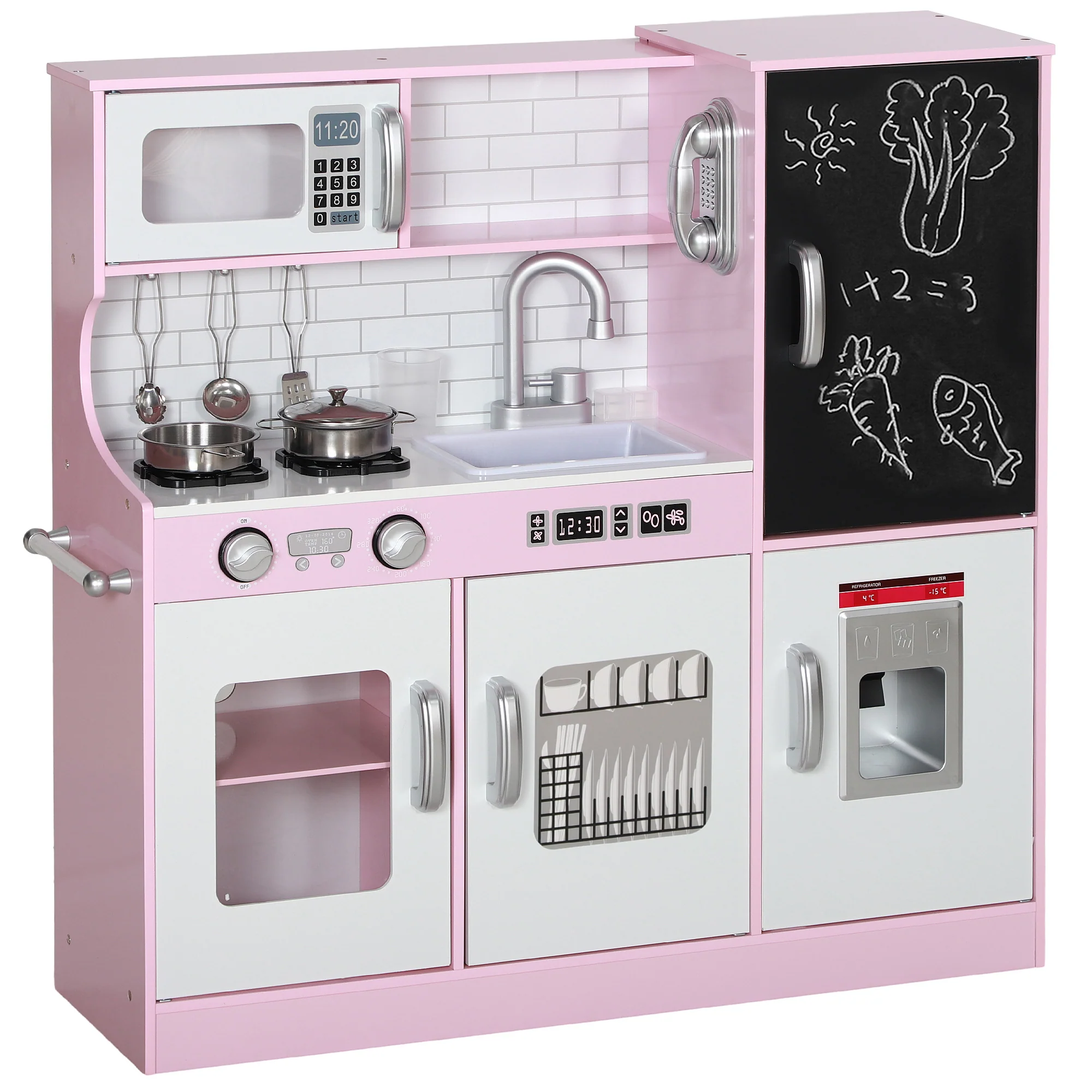 AIYAPLAY Play Kitchen W/ Toy Phone, Chalkboard, Sink