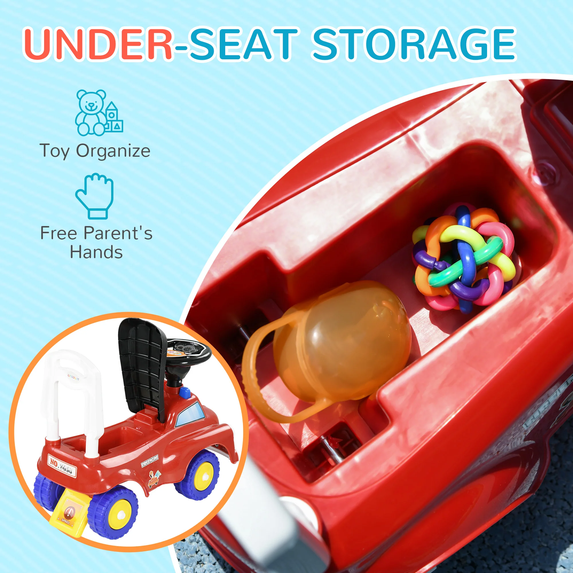 AIYAPLAY Red Ride On Car Foot To Floor Design With Under Seat Storage - Image 7