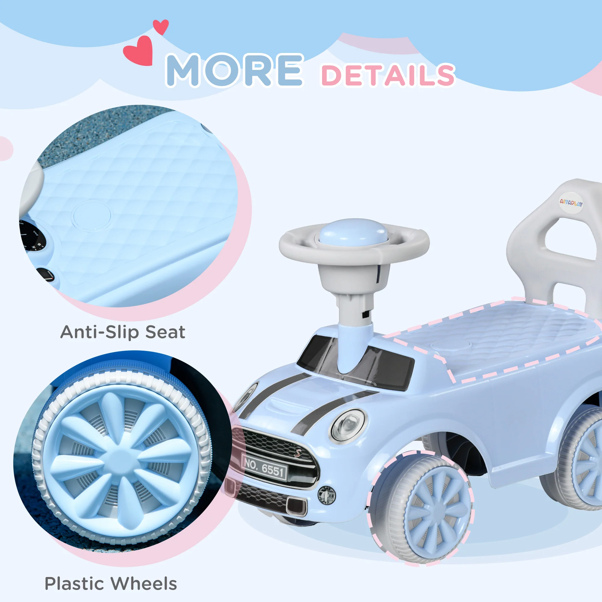 AIYAPLAY Ride On Car Foot To Floor Sliding Car W/ Air Horn - Light Blue - Image 8