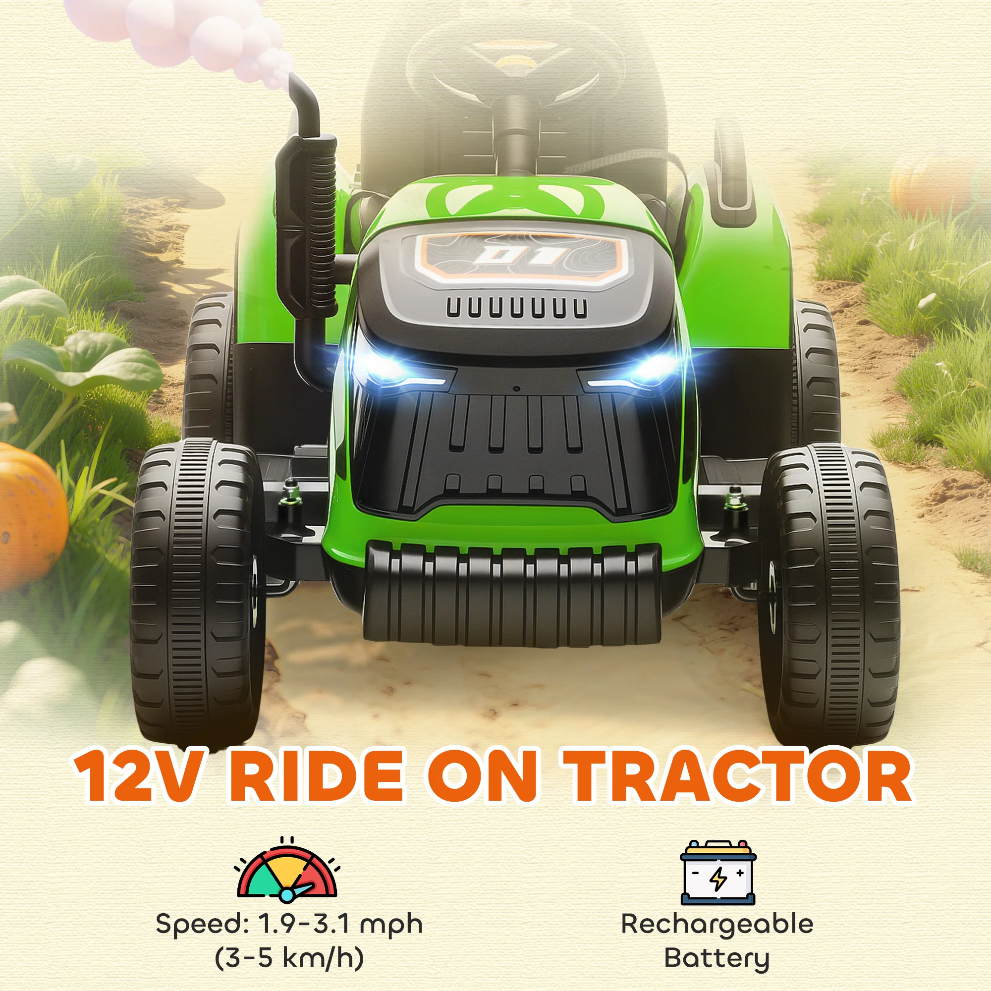 AIYAPLAY Ride On Tractor And Trailer, 12V Electric Ride On Tractor, - Image 12