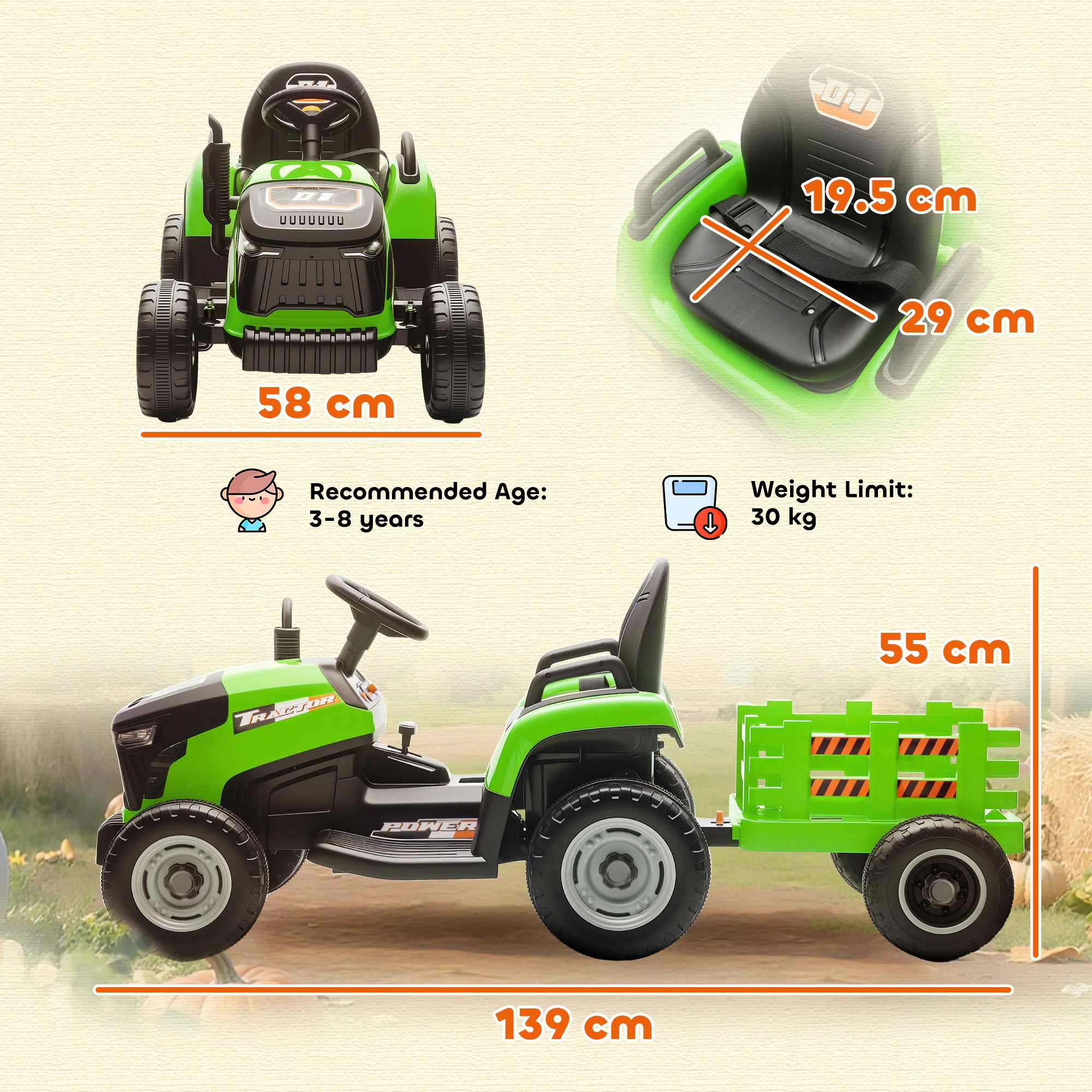 AIYAPLAY Ride On Tractor And Trailer, 12V Electric Ride On Tractor, - Image 14